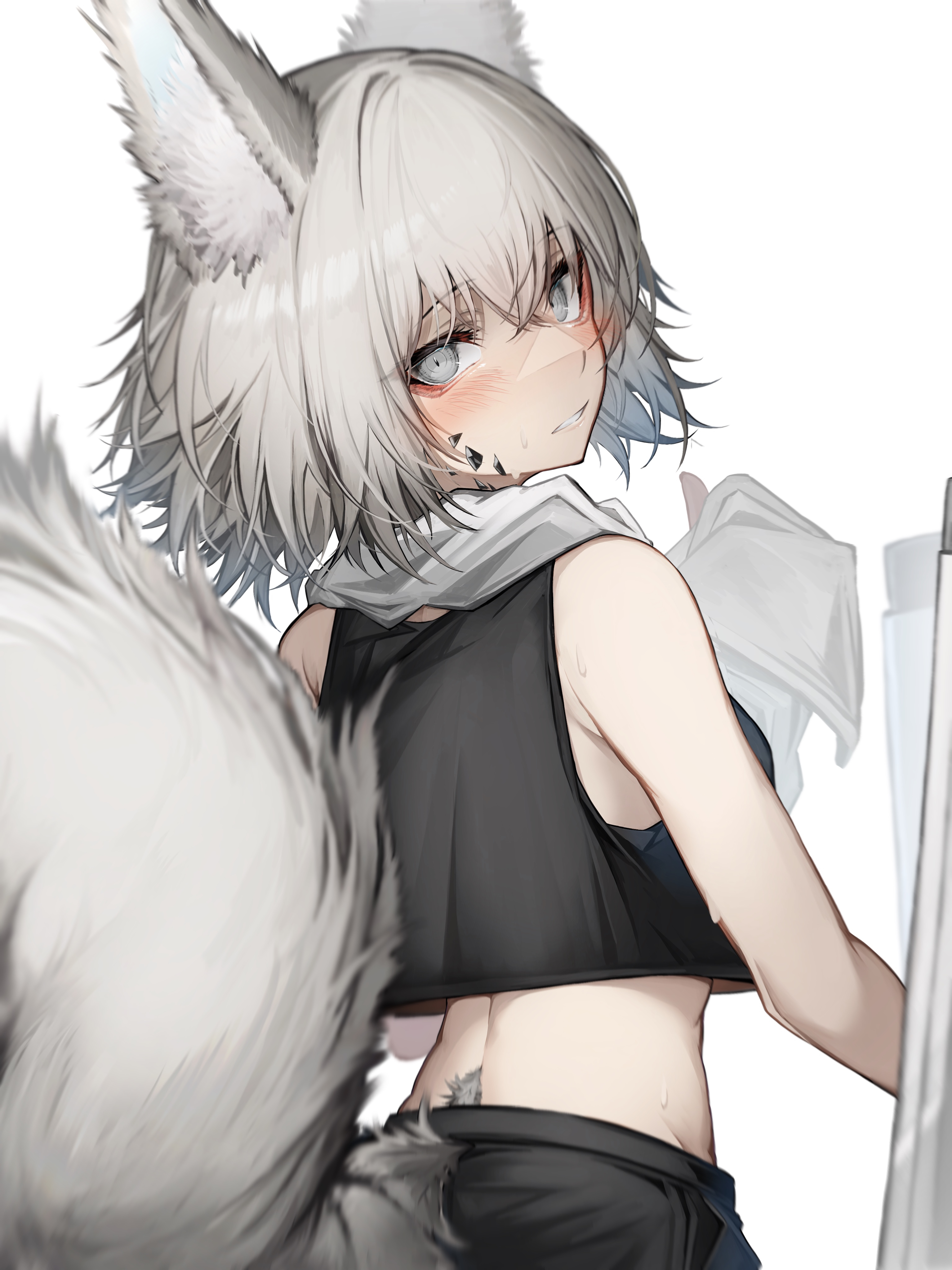 Anime 3070x4096 anime girls Arknights Lappland (Arknights) fox girl fox ears fox tail white hair