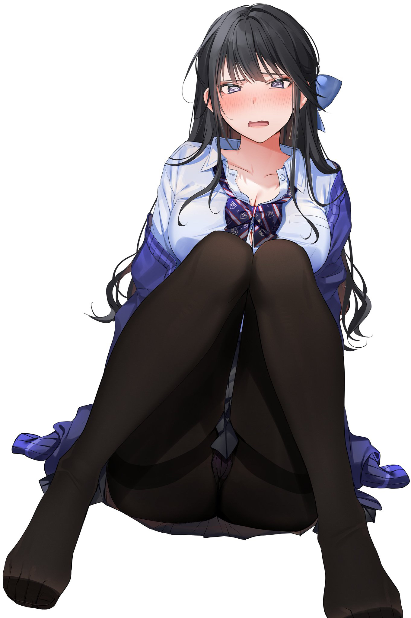 Anime 1362x2048 anime anime girls digital art artwork 2D portrait display Xretakex black hair blushing school uniform pantyhose
