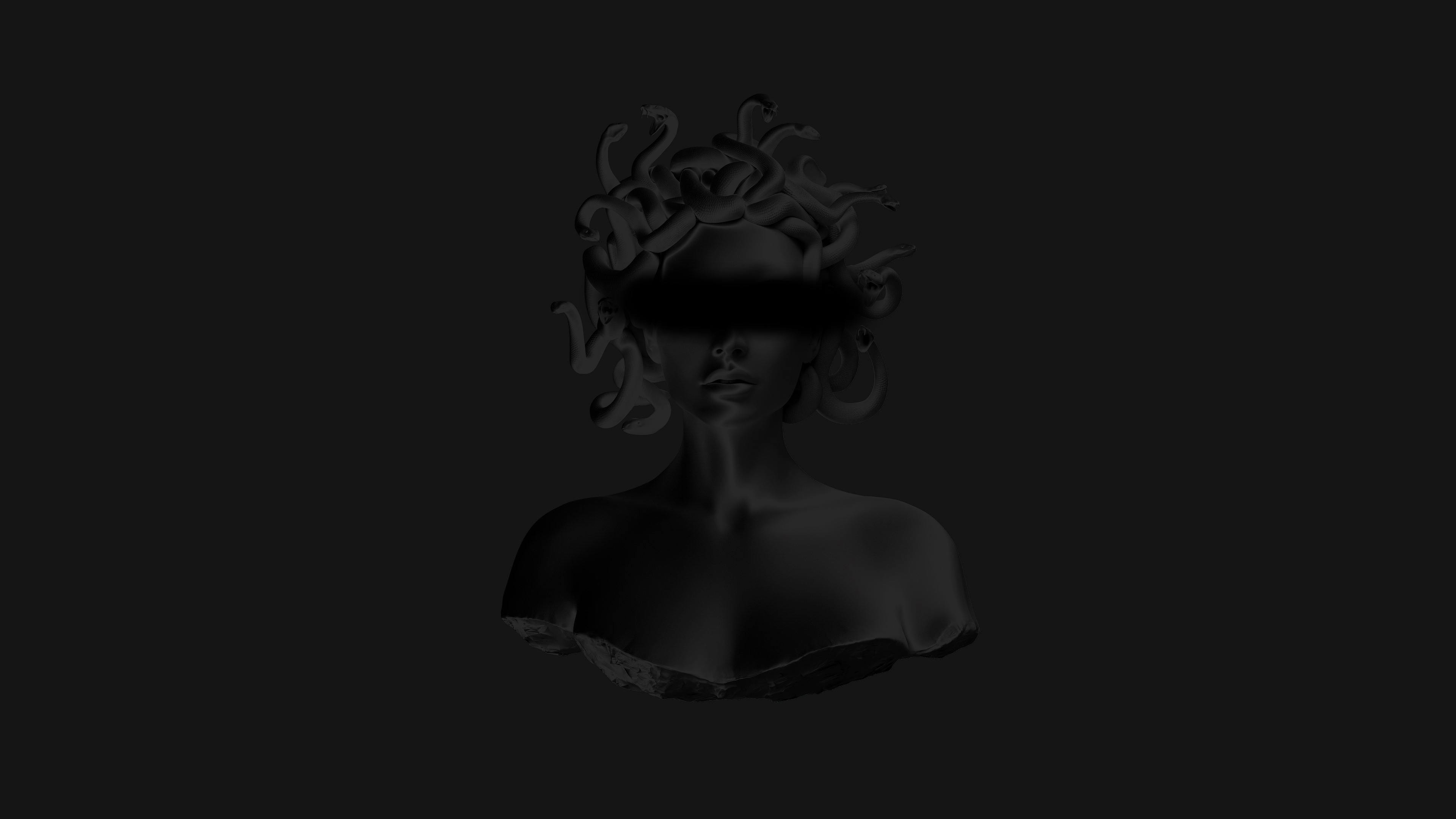 General 3840x2160 Medusa black CGI dark monochrome simple background black background
