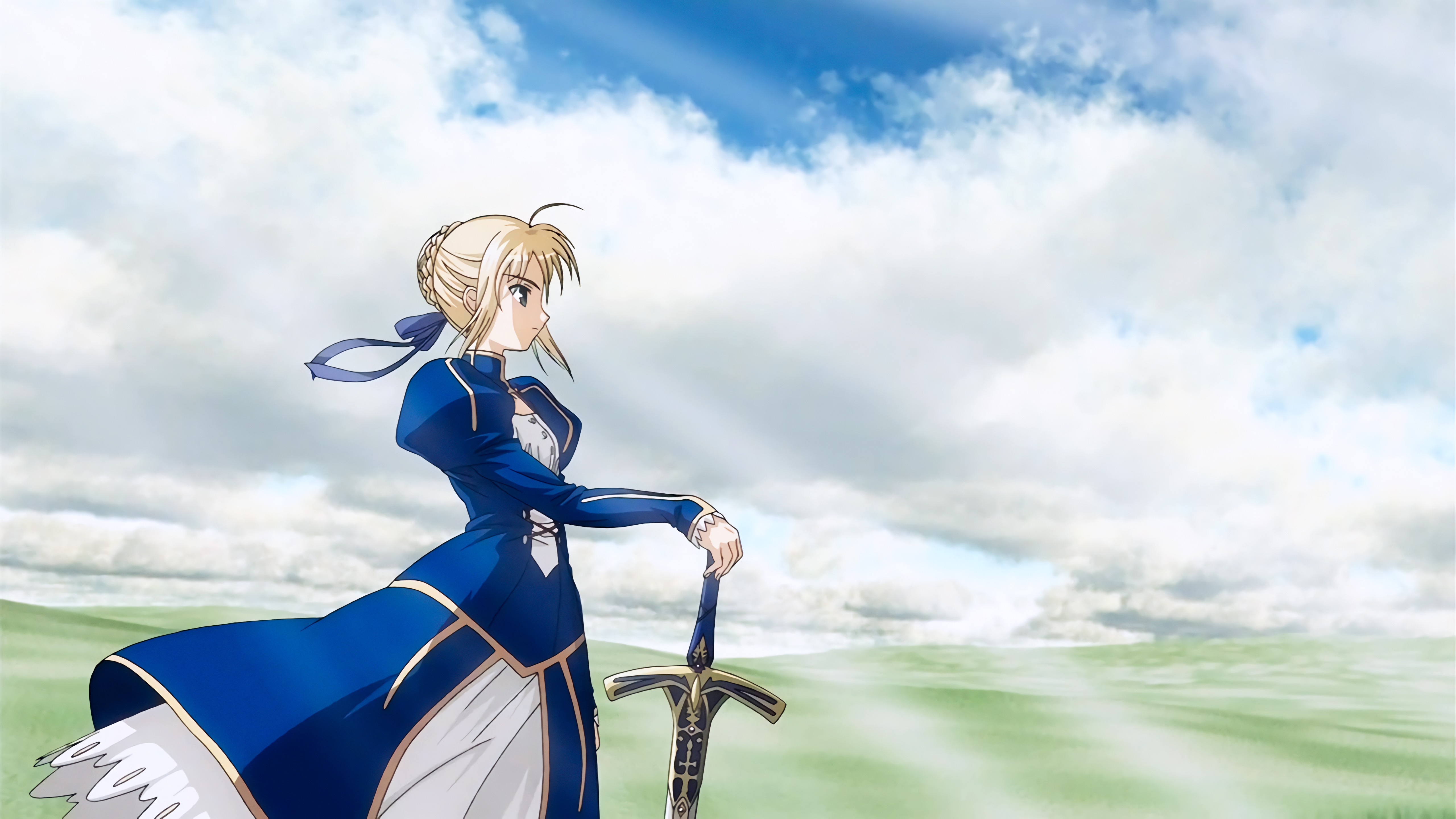 Anime 5120x2880 Saber Fate/Stay Night Fate series anime girls Artoria Pendragon dress sword blonde landscape
