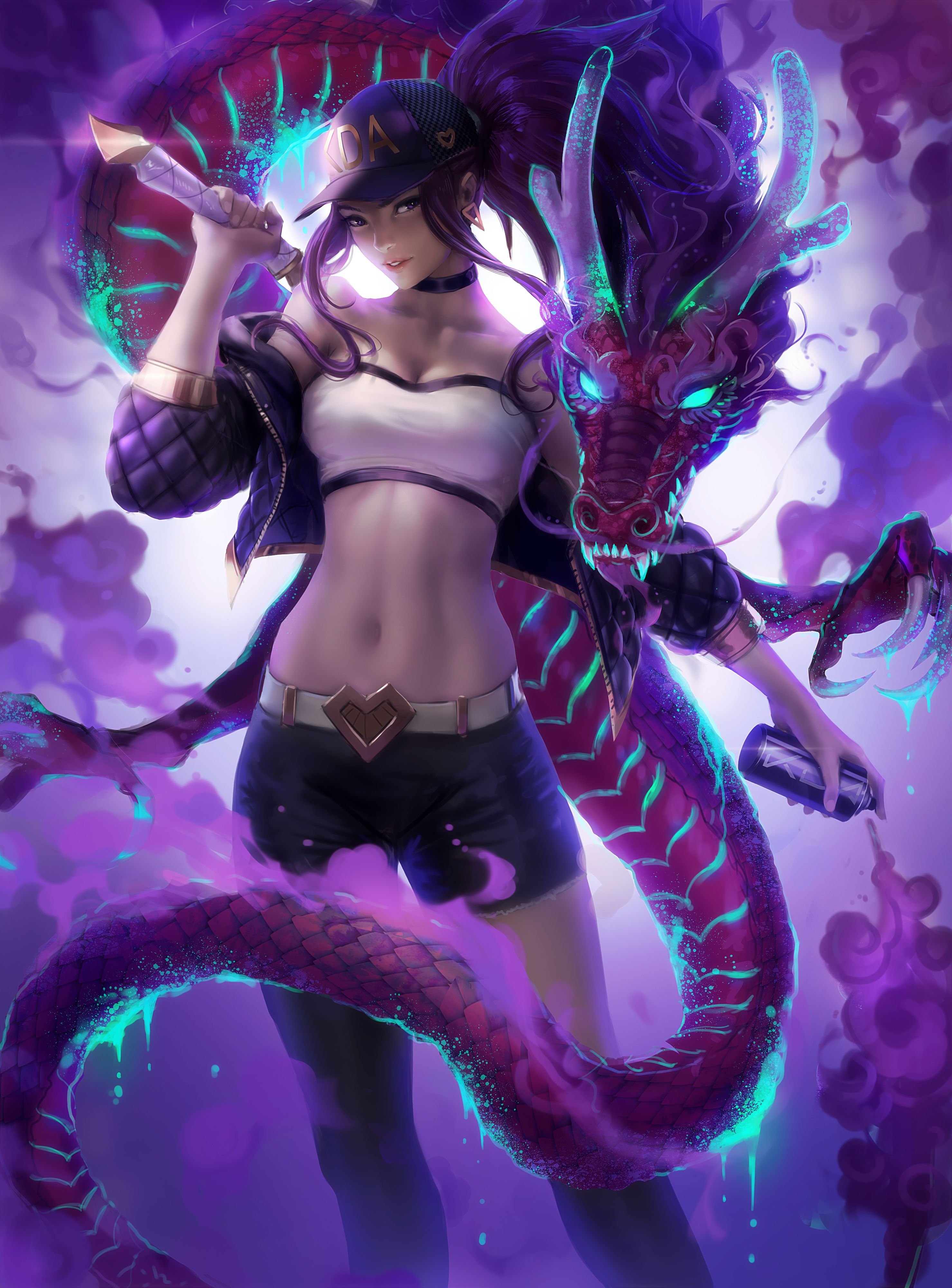 General 2958x4000 Akali (League of Legends) League of Legends video games video game characters fan art video game girls fictional character fantasy girl portrait display looking at viewer baseball cap jacket choker bare shoulders white tops parted lips artwork drawing digital art illustration Zarory