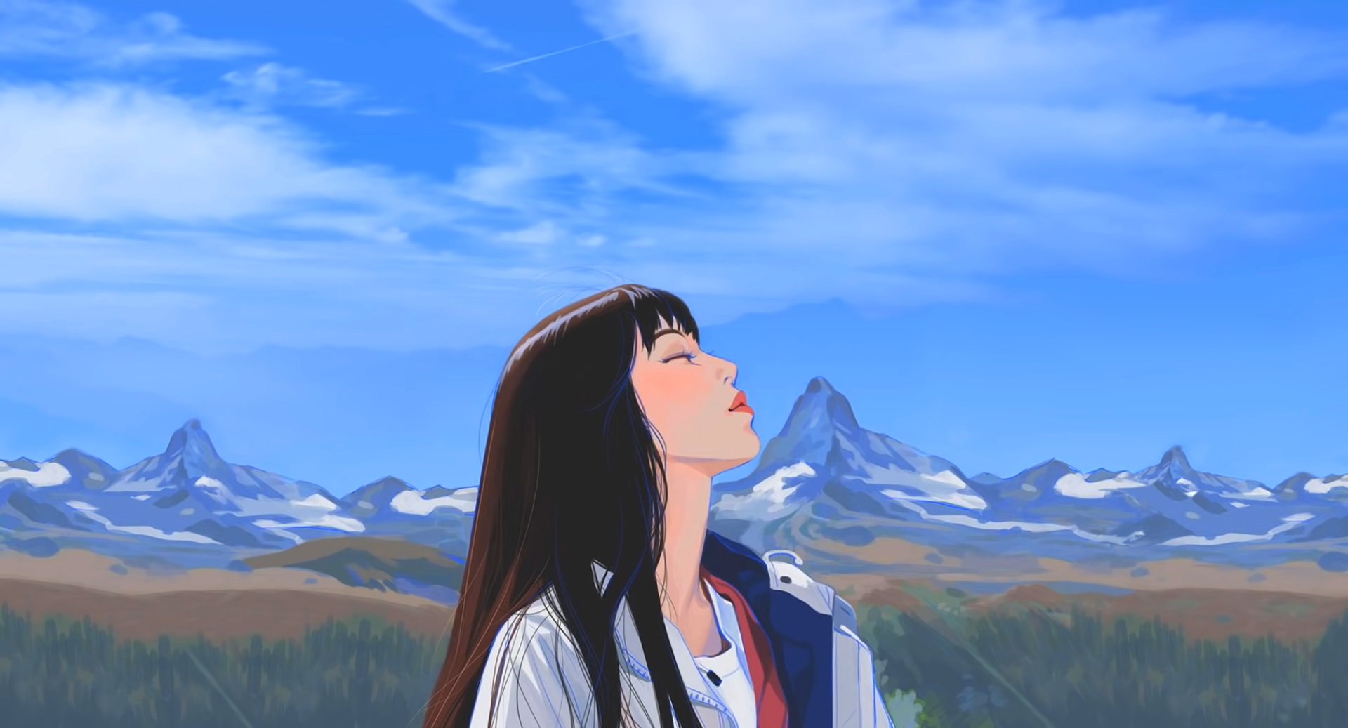 General 1920x1037 summer drawing closed eyes outdoors mountain view digital art