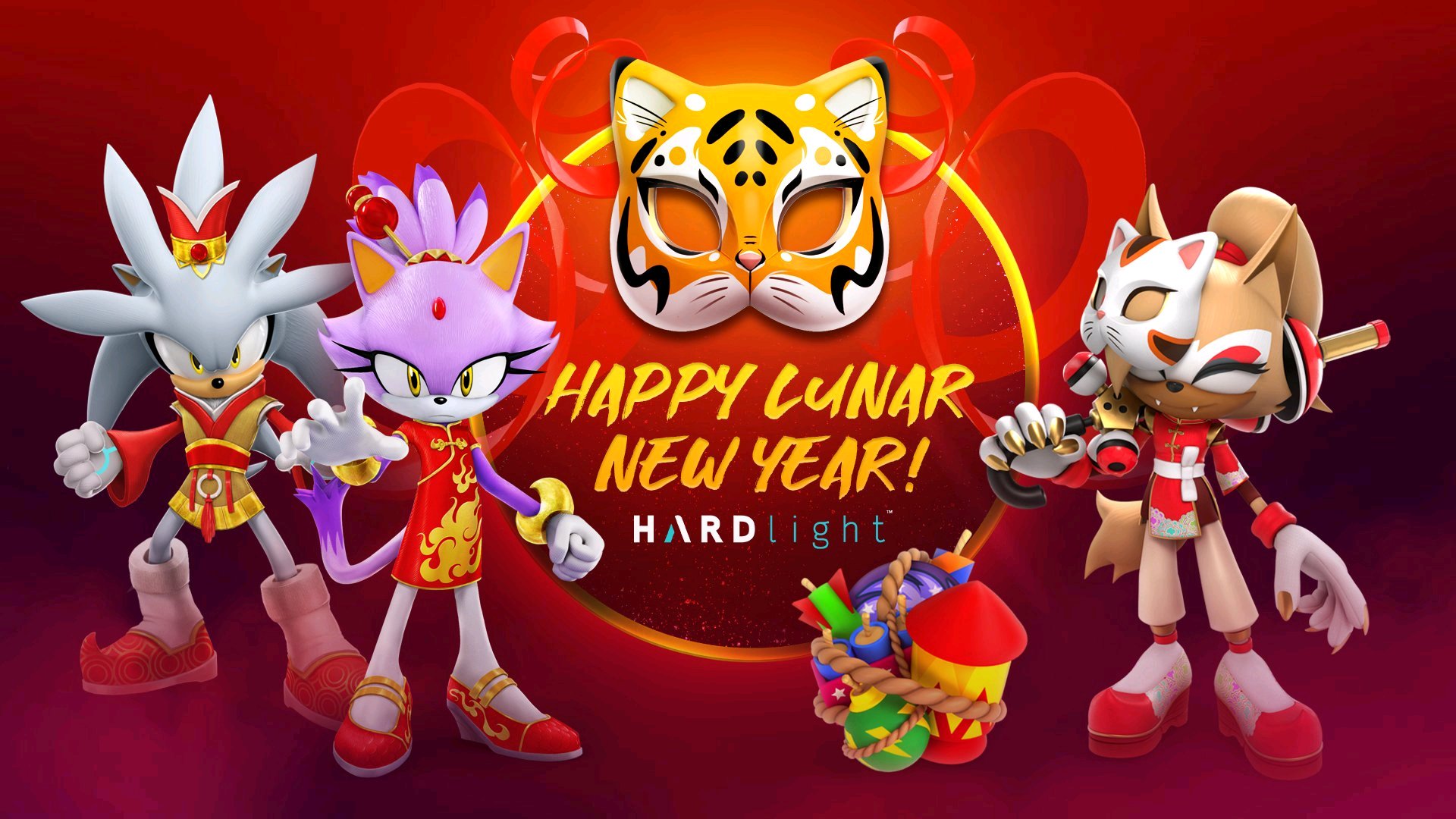 General 1920x1080 Sonic sonic forces Sonic the Hedgehog Sega New Year video games red background mask Spring Festival PC gaming holiday hedgehog cats wolf Blaze the Cat Whisper Mobile Game white pantyhose Silver the Hedgehog hanfu logo sniper rifle gun