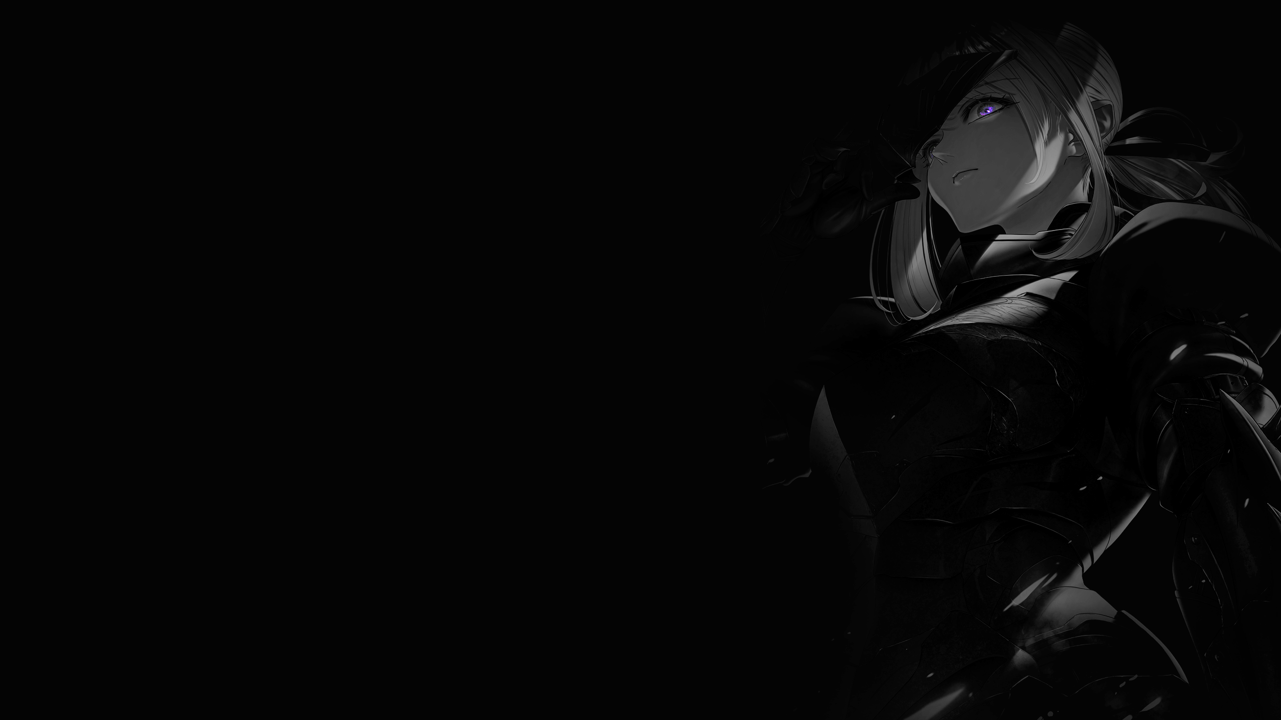 selective coloring, black background, dark background, simple background,  anime girls | 2560x1440 Wallpaper 