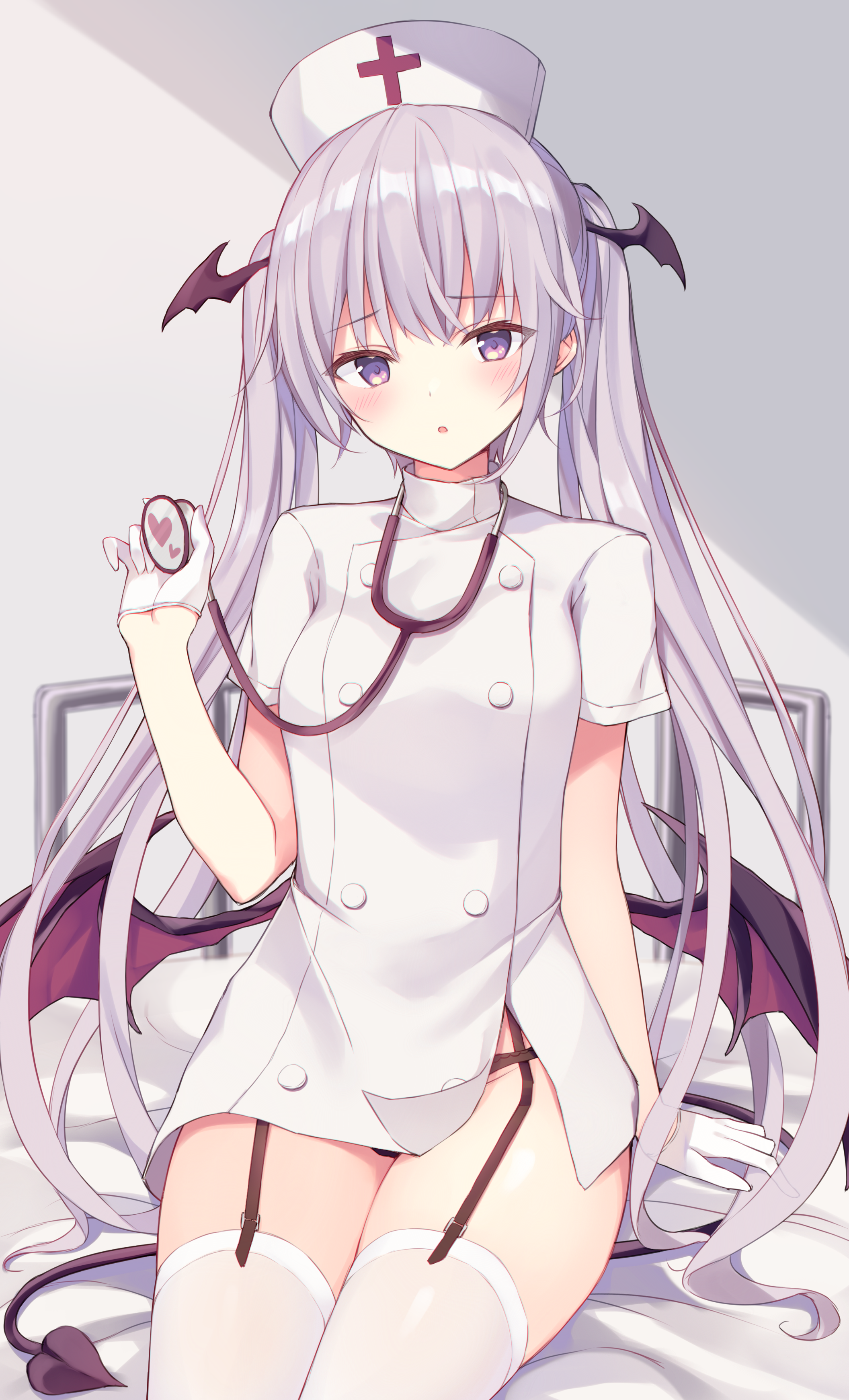 Anime 2112x3482 anime anime girls original characters nurse outfit artwork digital art fan art nurses wings succubus bat wings