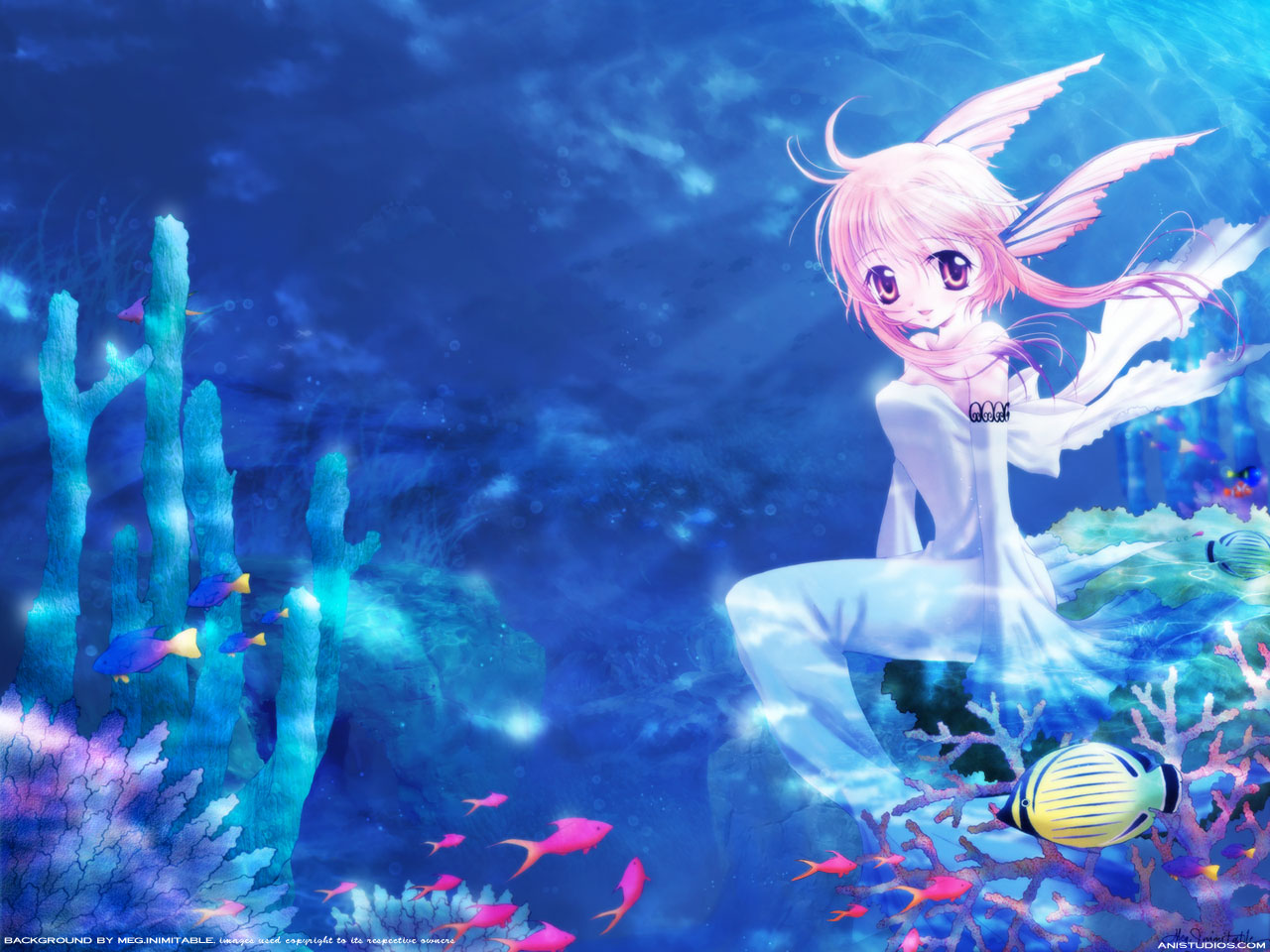 Anime 1280x960 anime mermaids fish coral underwater