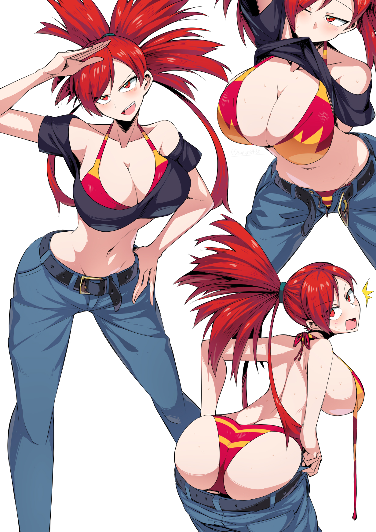 Anime 1231x1743 Flannery (Pokemon) Shimure Pokémon anime girls big boobs bikini cleavage lifting shirt ass redhead red eyes