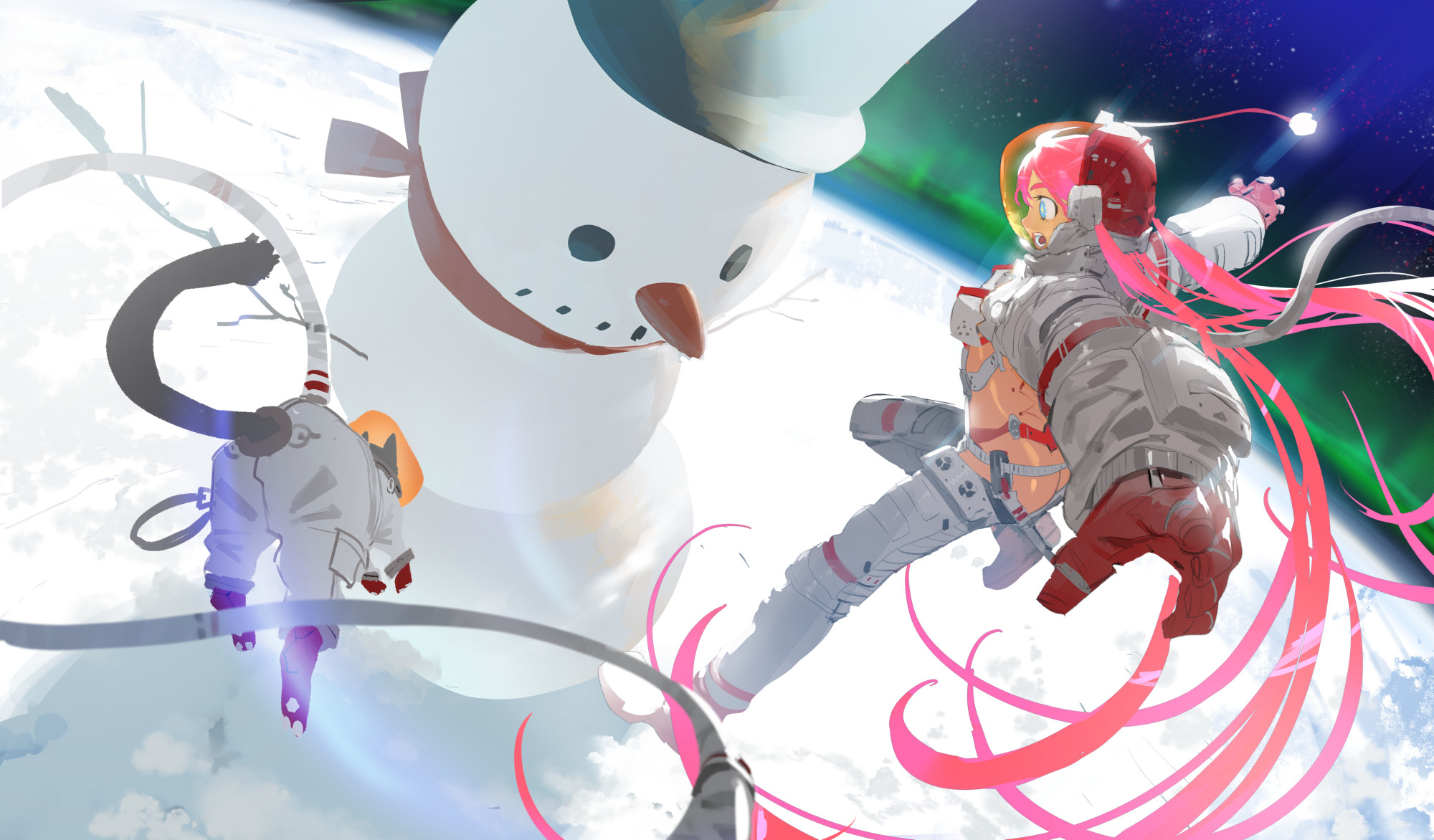 Anime 2000x1172 anime anime girls digital art artwork 2D portrait Ryota-H snowman spacesuit