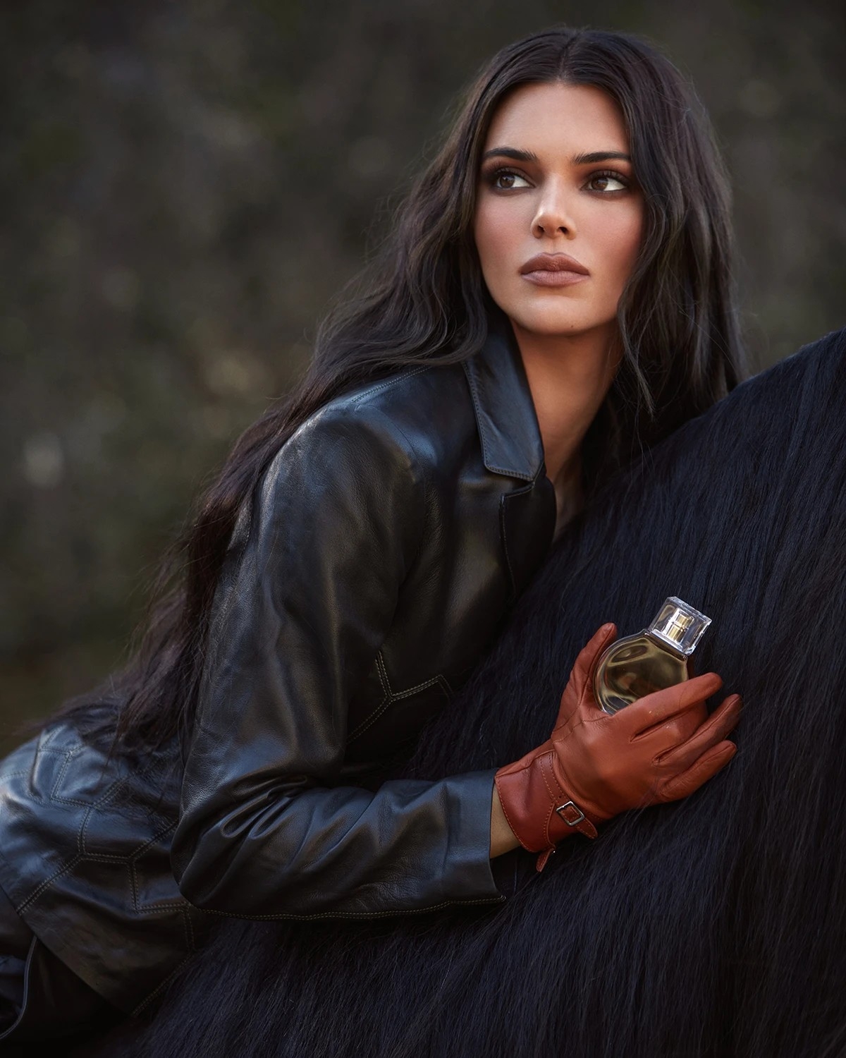 People 1200x1500 Kendall Jenner women model long hair dark hair outdoors women with horse perfume makeup gloves brunette women outdoors