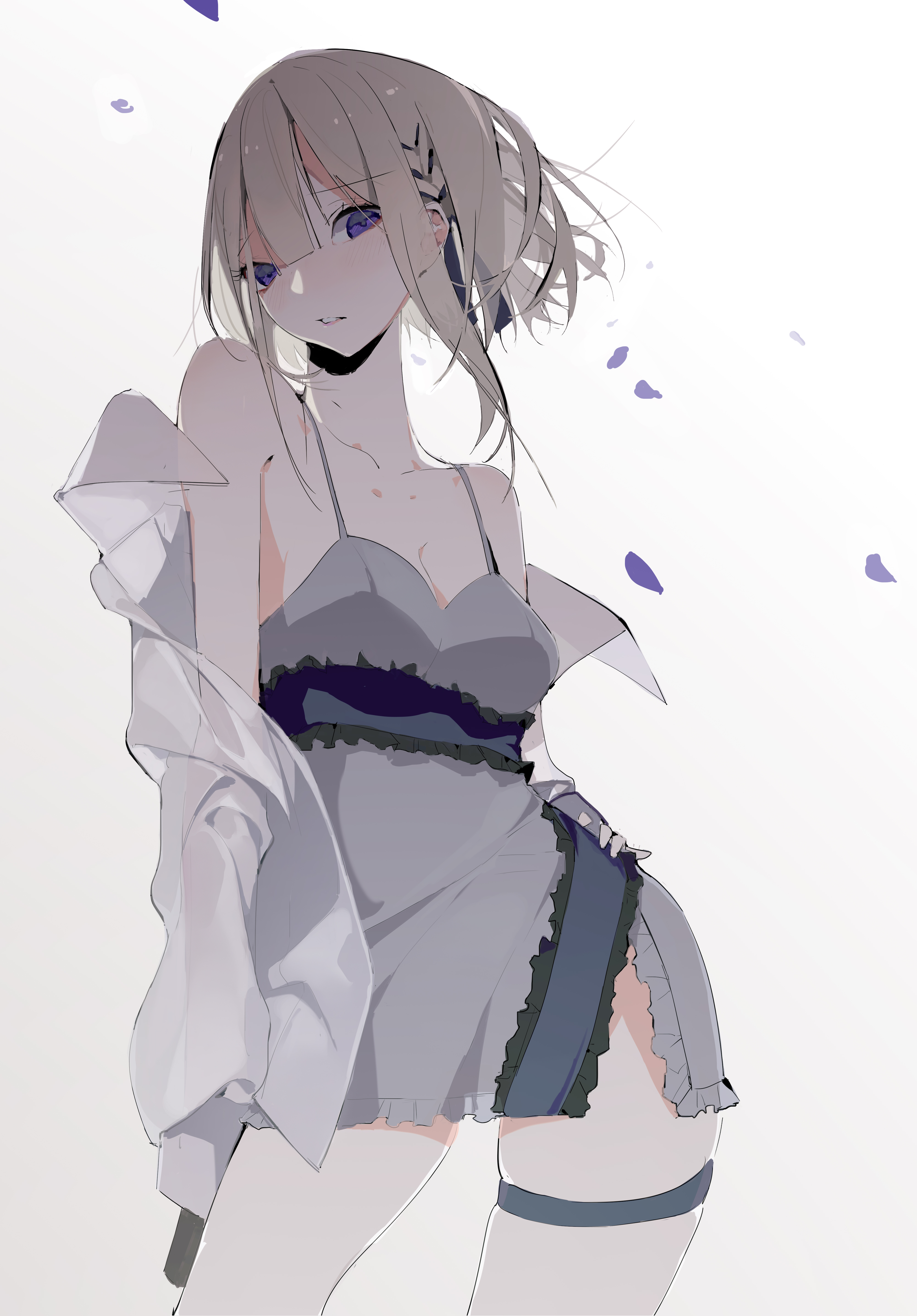 Anime 4000x5736 anime anime girls Songruan ash blonde purple eyes dress Pixiv standing looking at viewer white background simple background