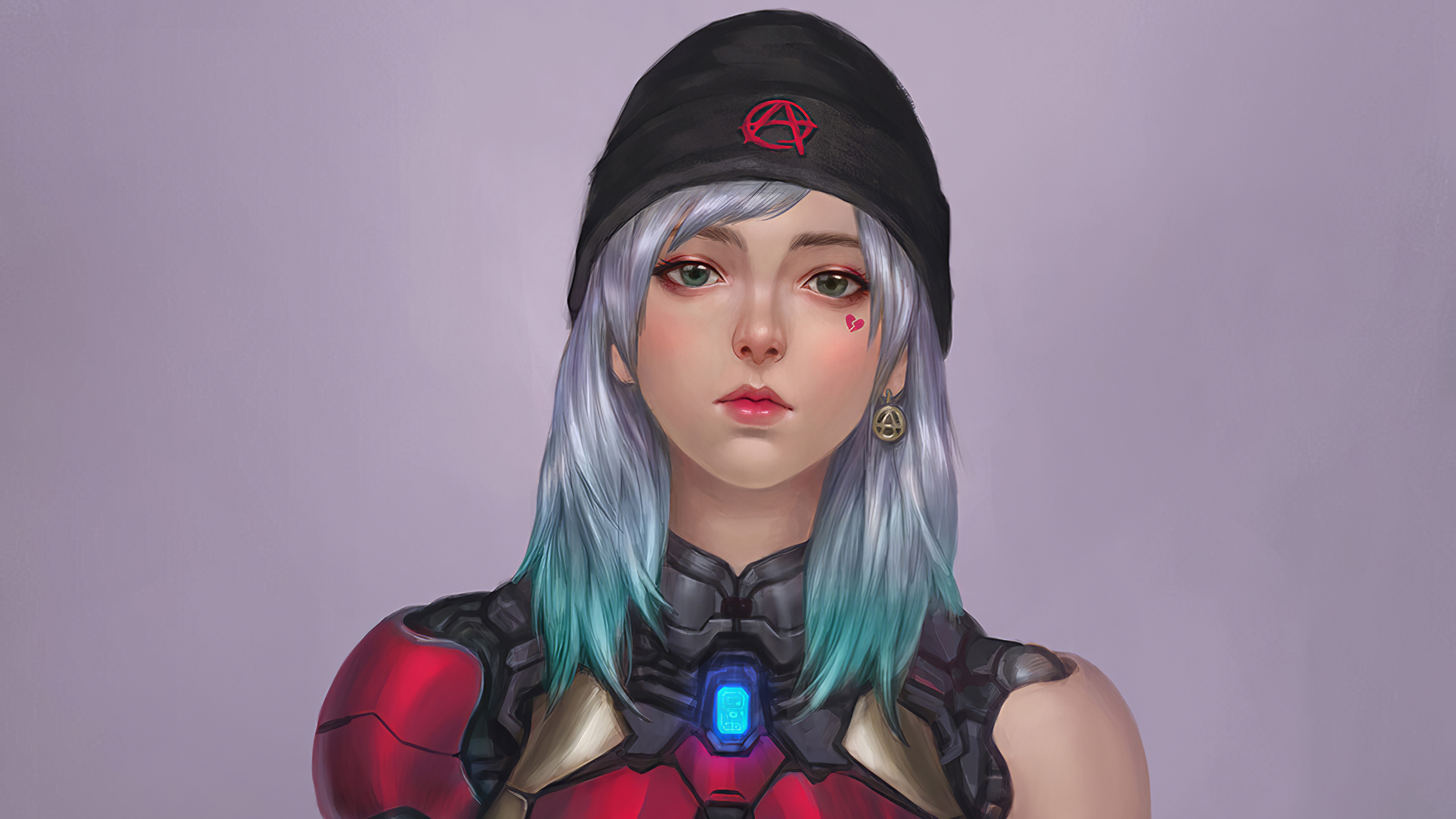 General 3840x2160 women simple background artwork cyborg science fiction science fiction women looking at viewer dyed hair beanie Anarchy  anime