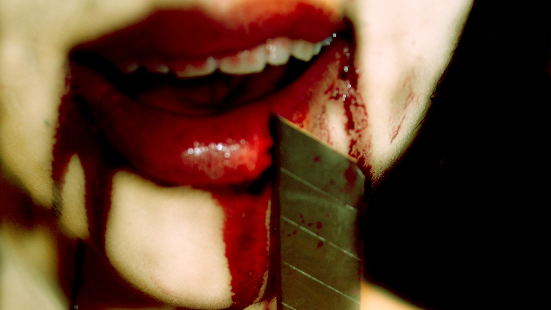 People 1920x1080 gore horror creepy blood mouth blades razor blades lips closeup