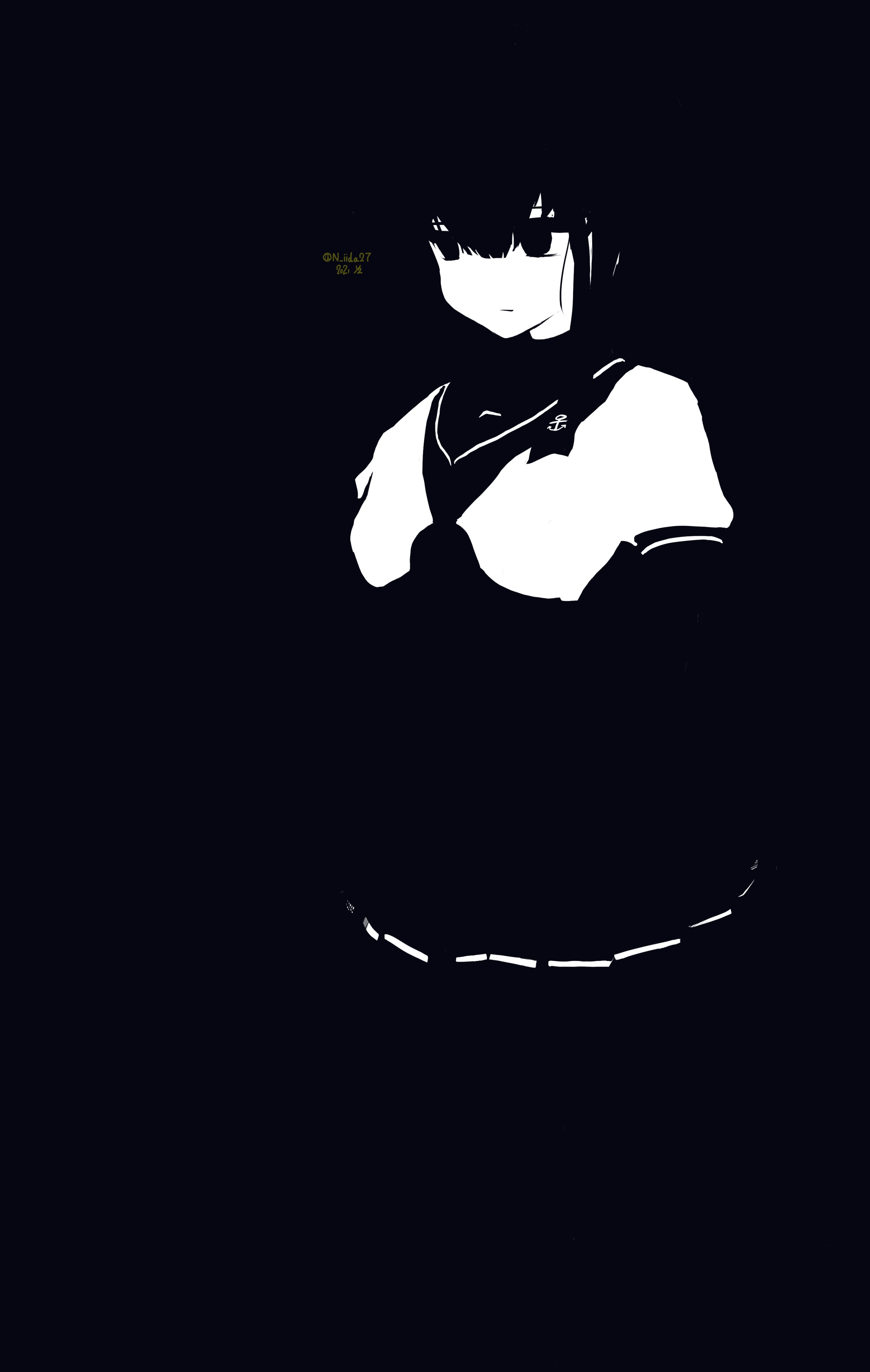 Anime 2598x4096 Kantai Collection monochrome anime dark minimalism anime girls simple background black background