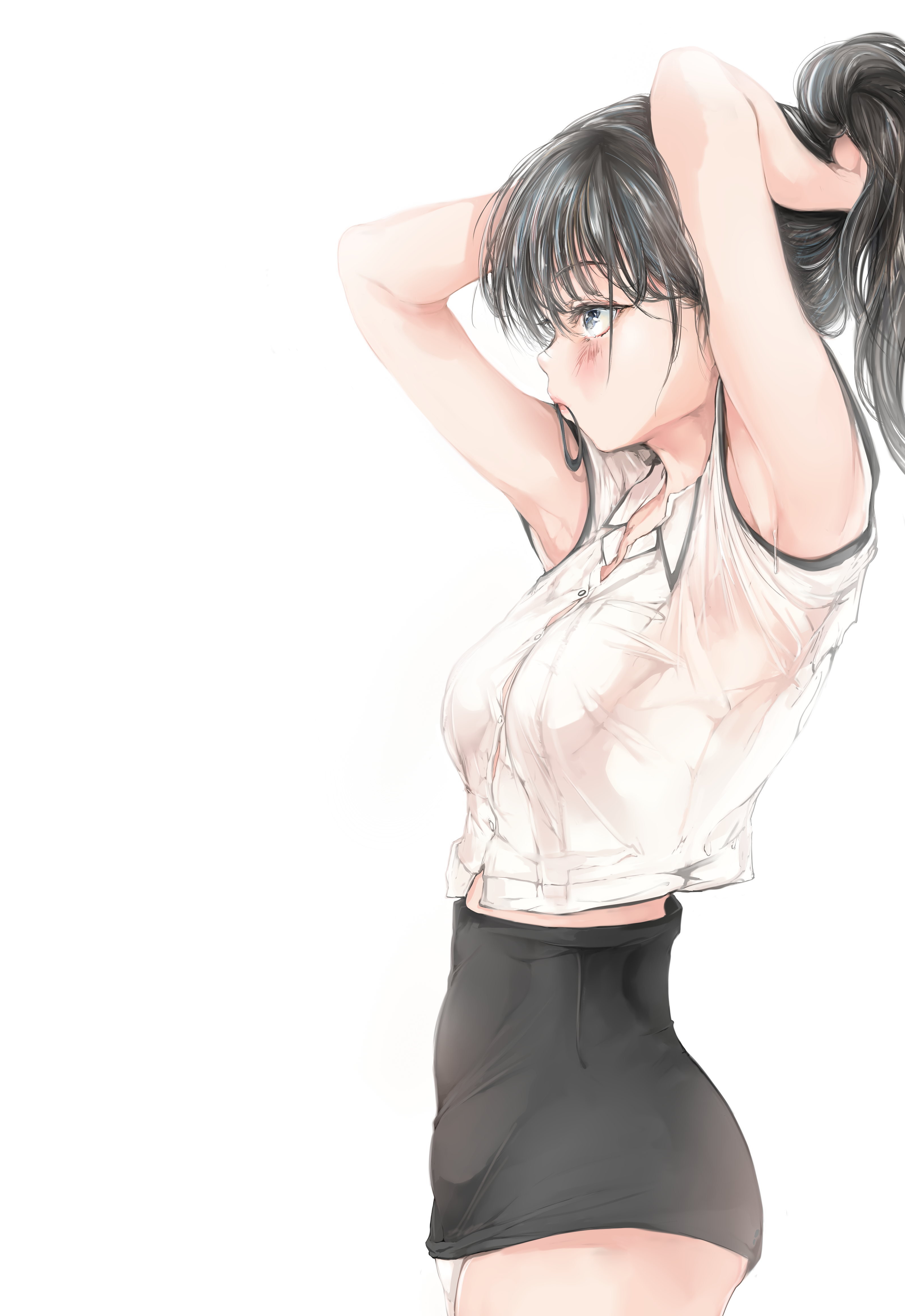 Anime 3193x4641 artwork sweaty body arms up anime girls dark hair Mamimi