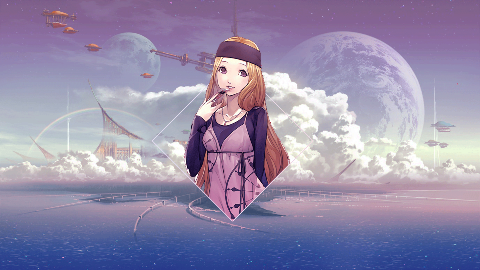Anime 1920x1080 anime anime girls Chihaya Mifune Persona 5 digital art picture-in-picture ocean view clouds video games Persona series