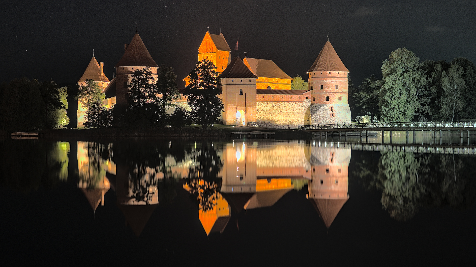 General 1920x1080 Trakai Island Castle Trakai castle night landscape reflection