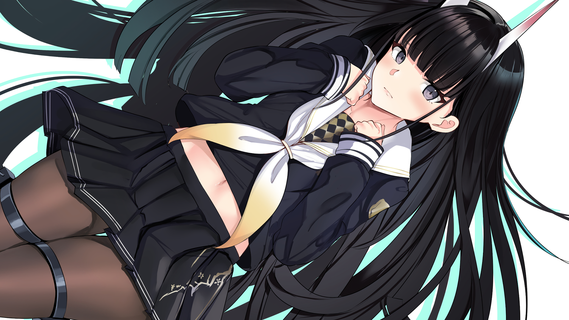 Anime 1920x1080 long hair black hair horns school uniform Noshiro (Azur Lane) Azur Lane Shu Kaminari anime girls oni girl