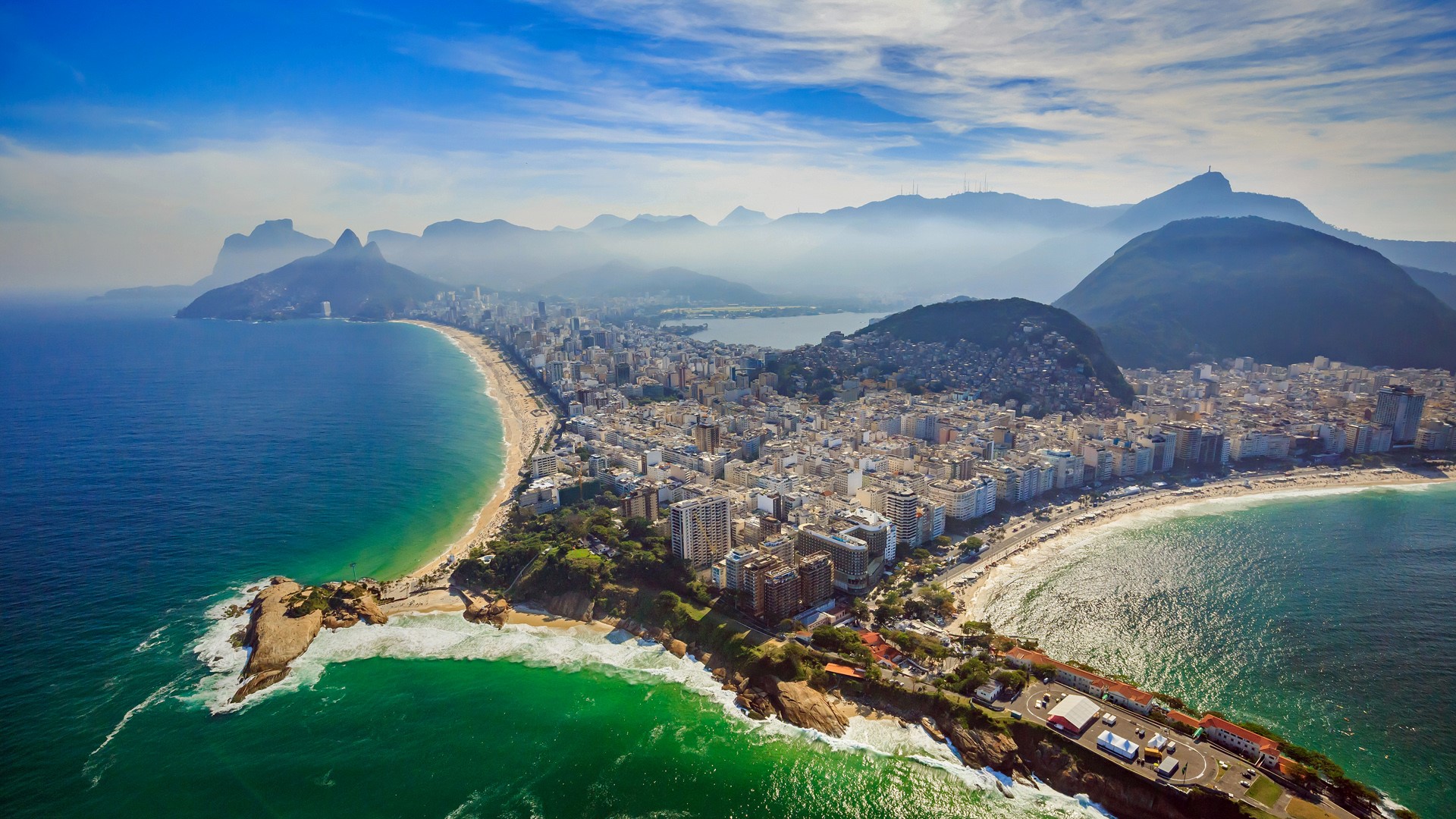 General 1920x1080 Brazil Rio de Janeiro Copacabana beach mountains sky clouds atlantic ocean mist landscape cityscape Ipanema