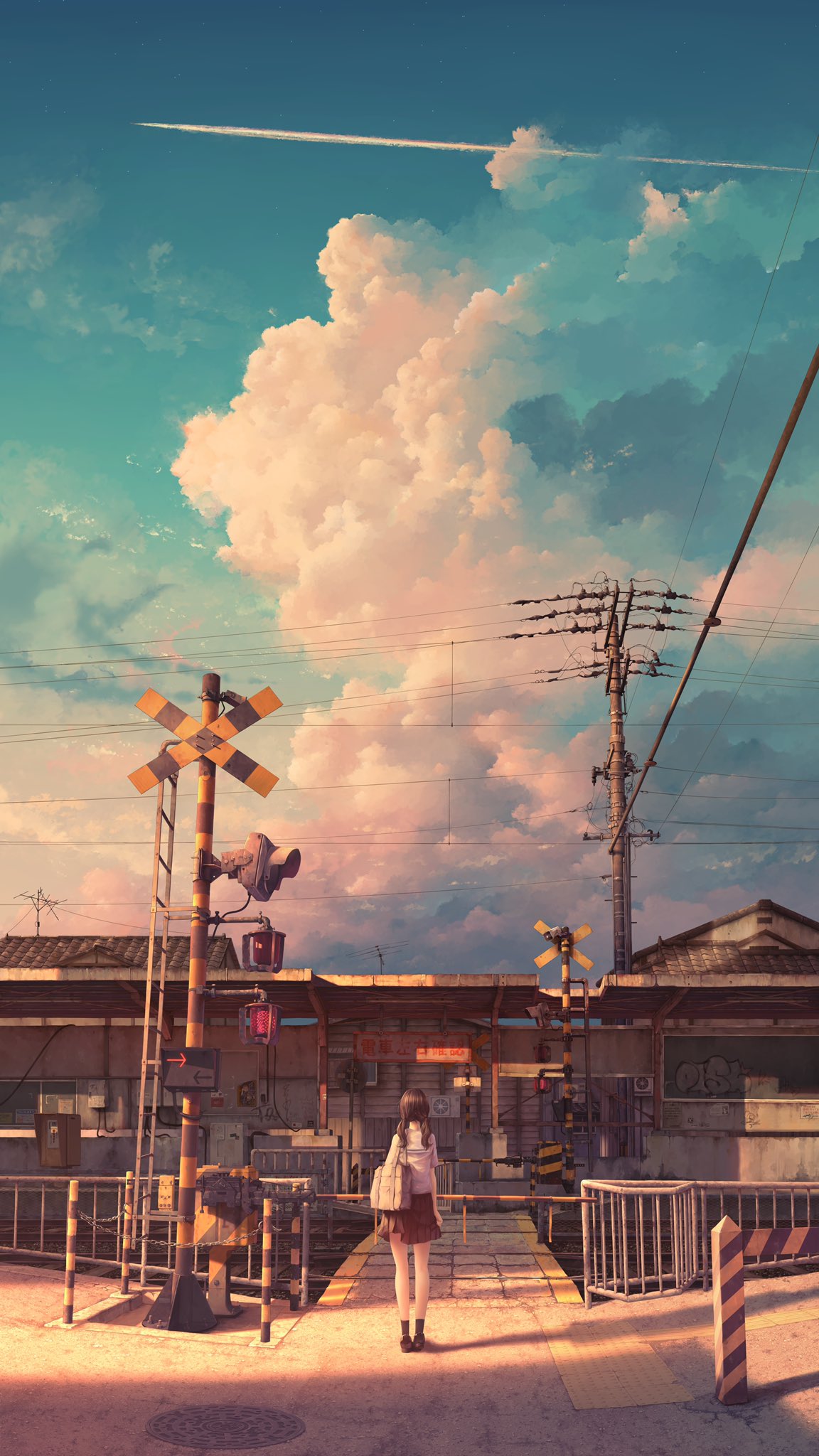Anime 1152x2048 anime digital art artwork 2D portrait display sky clouds train station