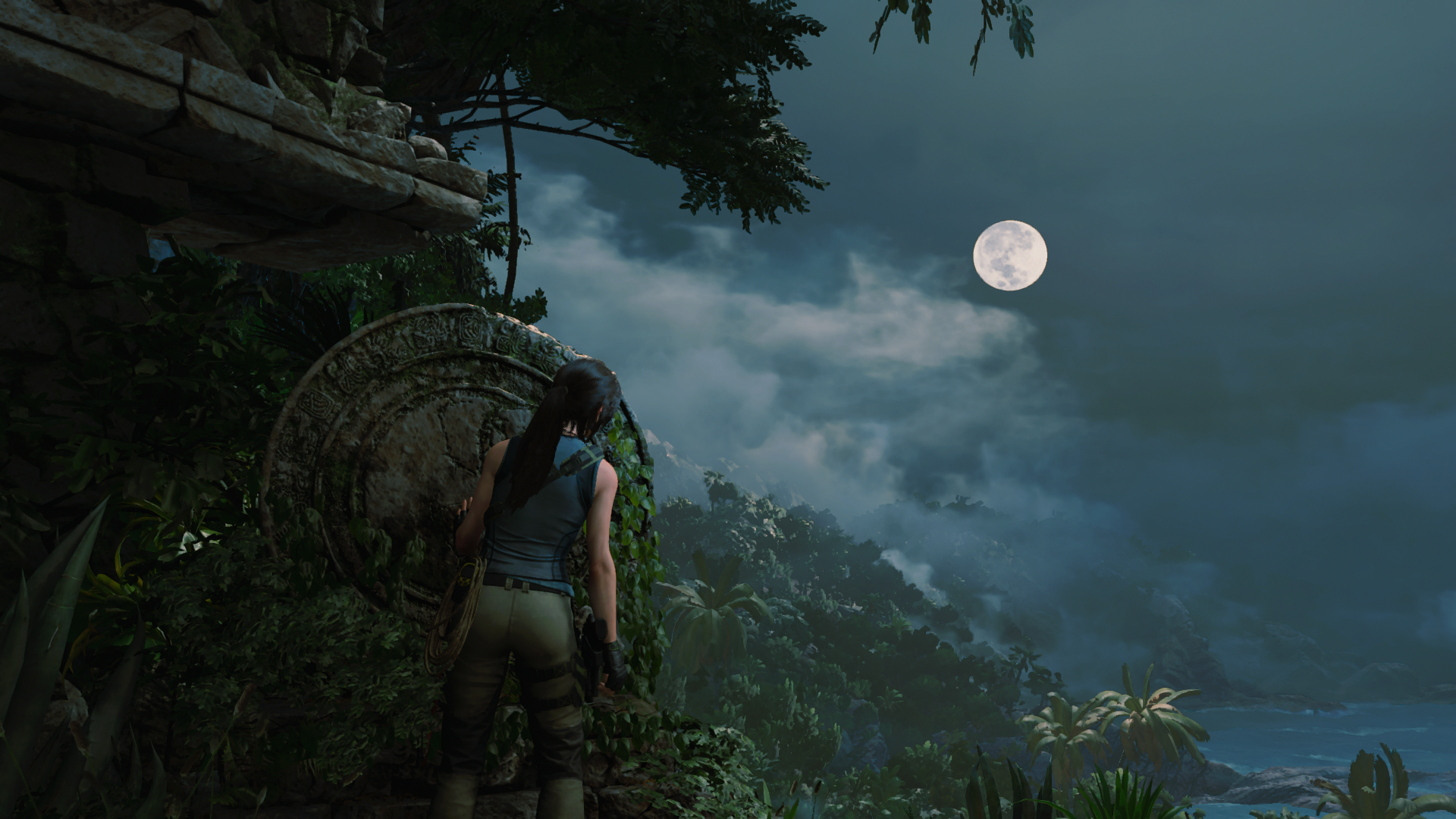 General 1920x1080 Shadow of the Tomb Raider video game characters video games screen shot Lara Croft (Tomb Raider) PC gaming video game landscape Moon