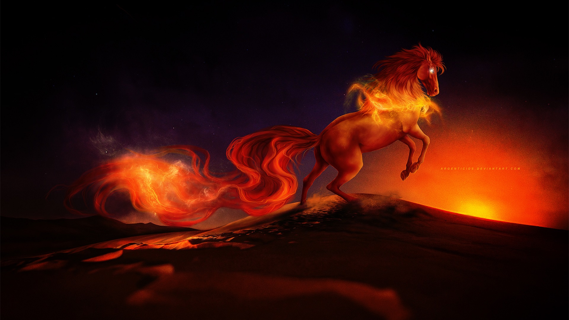 General 1920x1080 artwork digital art fantasy art horse animals fire fictional creatures