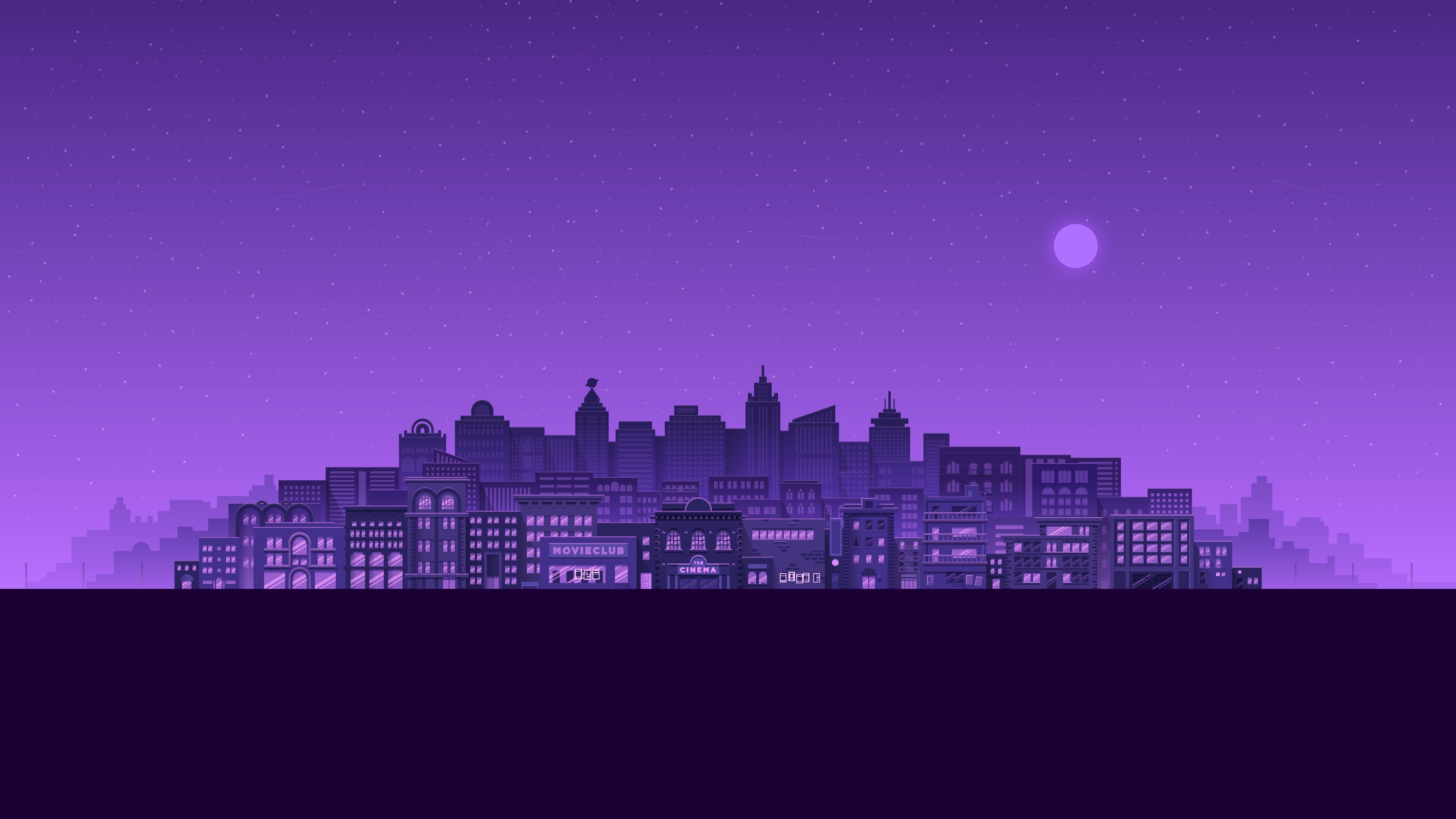 General 3840x2160 digital art building cityscape skyscraper night Moon stars purple horizon