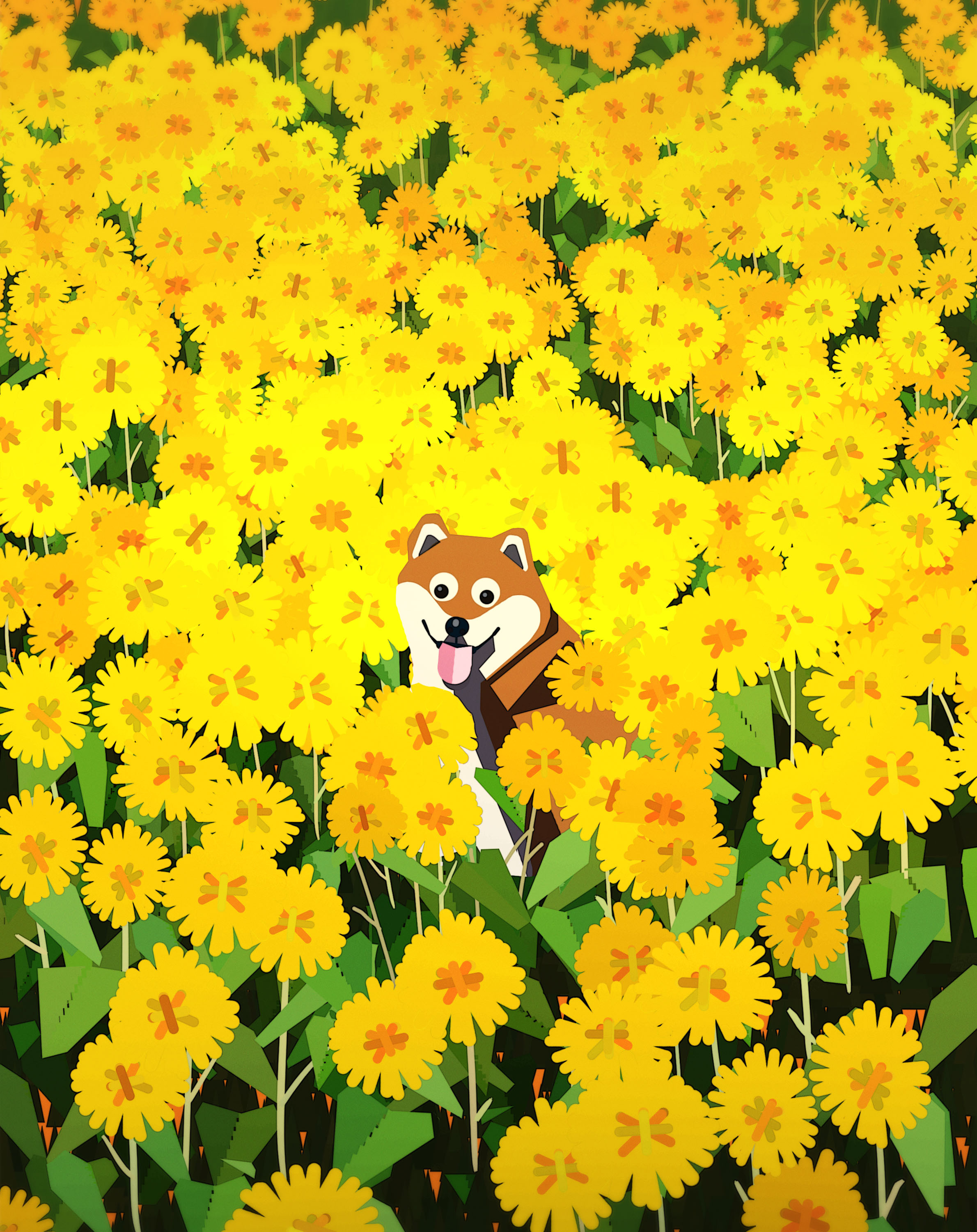 General 2380x3000 Henry Wong concept art digital art field flowers dog sunflowers illustration