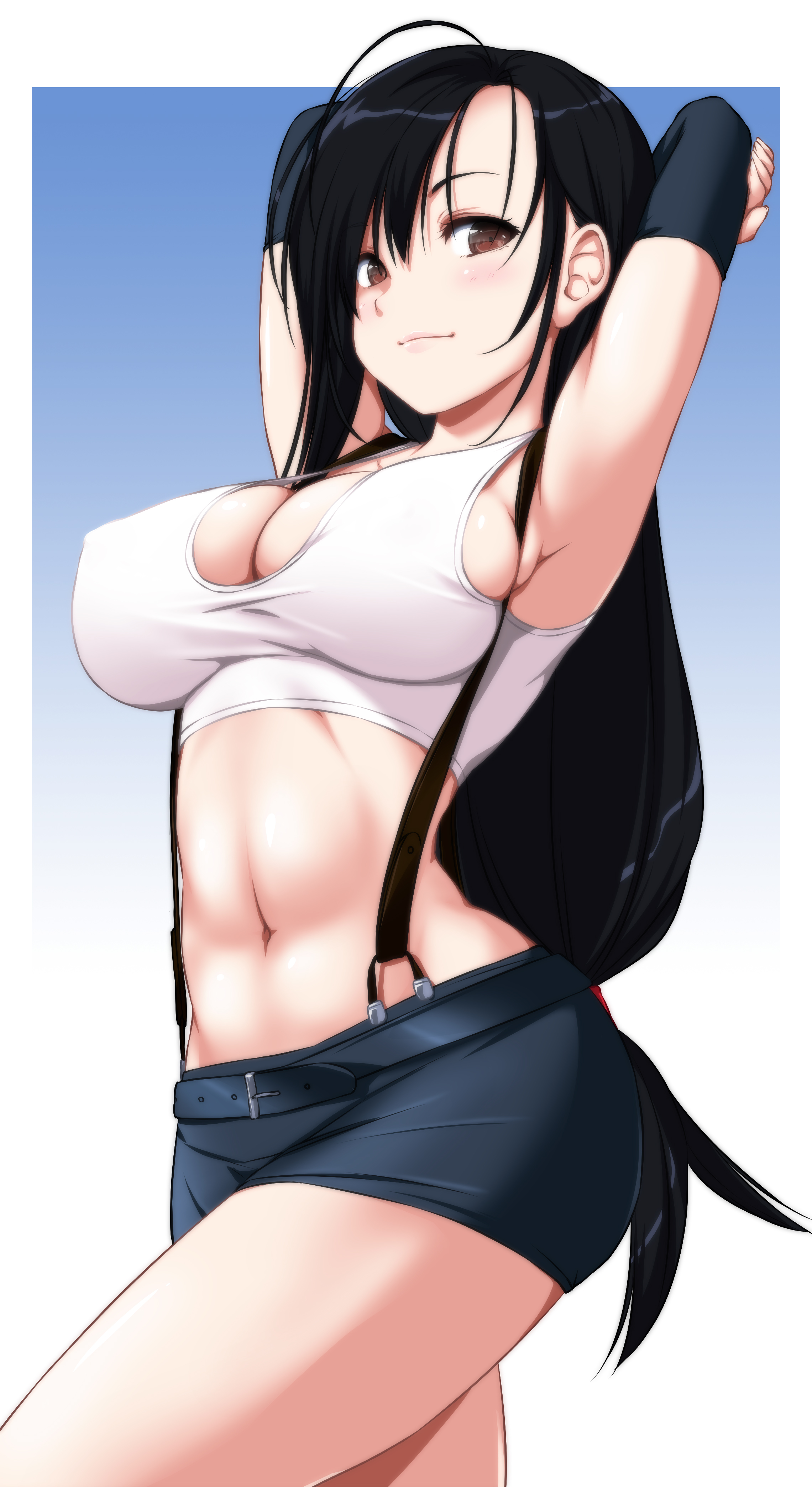 Anime 2281x4175 big boobs cleavage Tifa Lockhart Final Fantasy VII Final Fantasy belly black hair brown eyes anime girls Nori Tamago