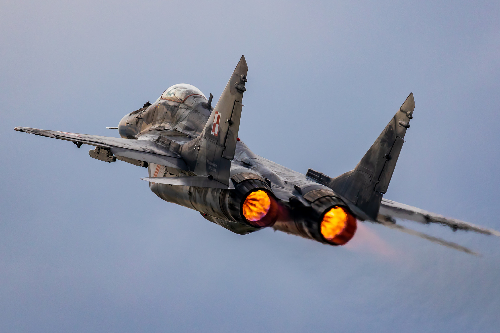 General 2048x1365 500px afterburner jet engine aircraft military airshows aerial view military aircraft Polish Air Force rear view Mikoyan-Gurevich vehicle sky Russian/Soviet aircraft flying military vehicle Mikoyan MiG-29