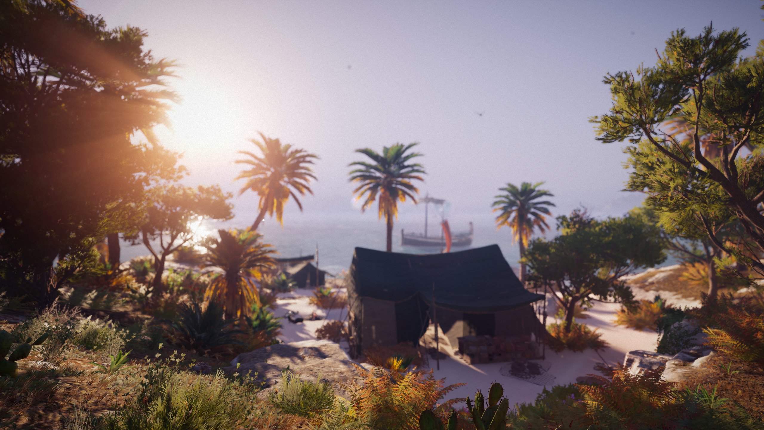 General 2560x1440 video game art screen shot palm trees sunlight Assassin's Creed anime Assassin's Creed: Odyssey Ubisoft