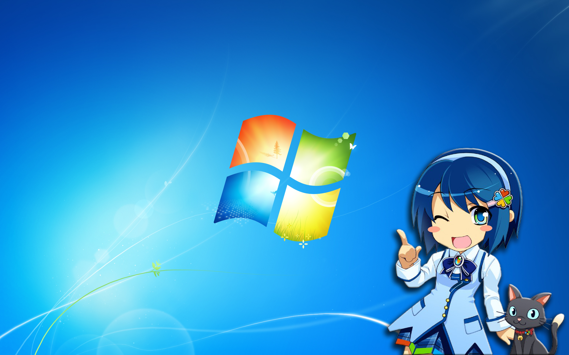Anime 1920x1200 Madobe Nanami  Windows 7 OS-tan Microsoft Windows logo blue background blue hair one eye closed blue eyes gradient