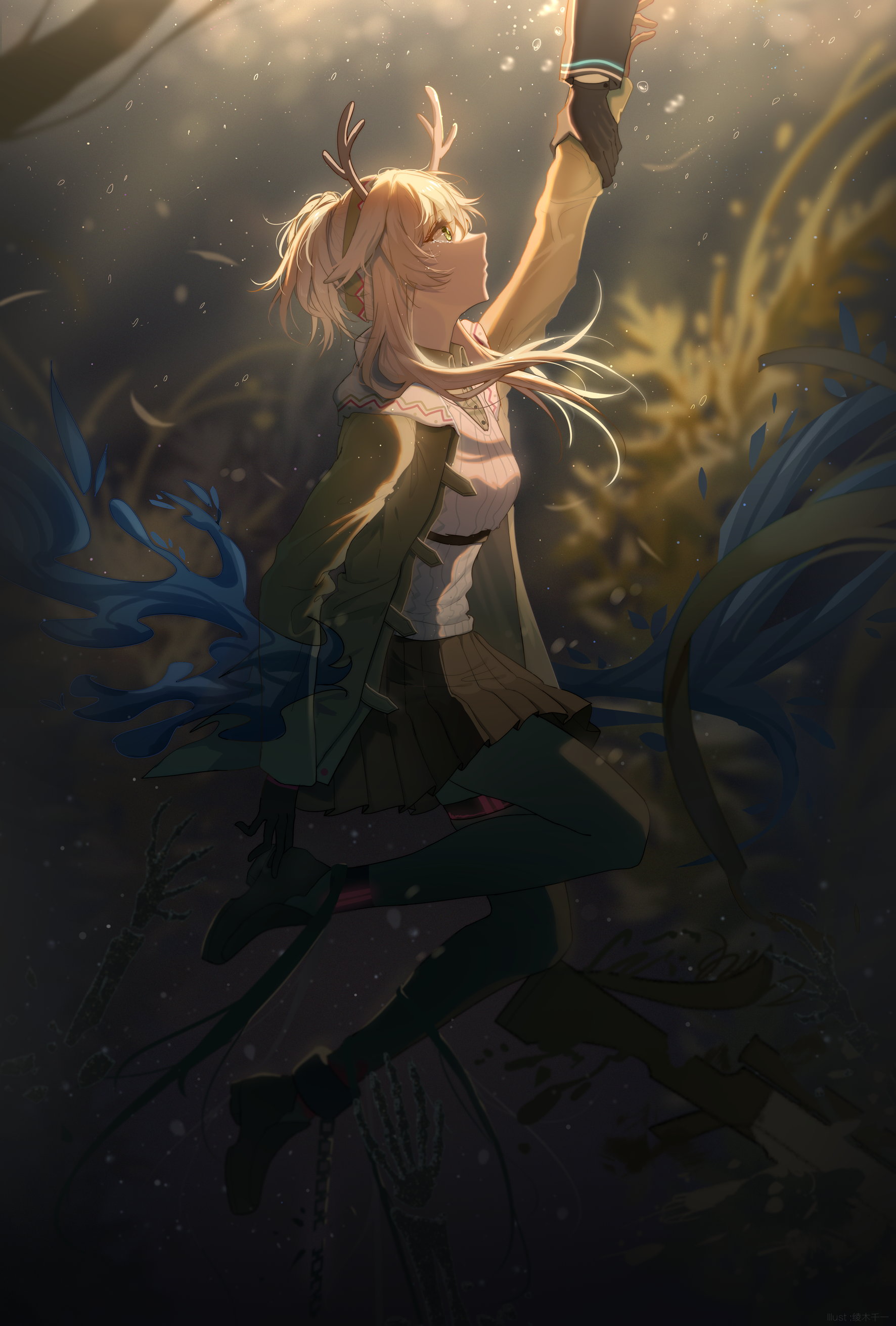 Anime 1772x2622 anime anime girls digital art artwork portrait display Arknights Firewatch(Arknights) blonde green eyes underwater
