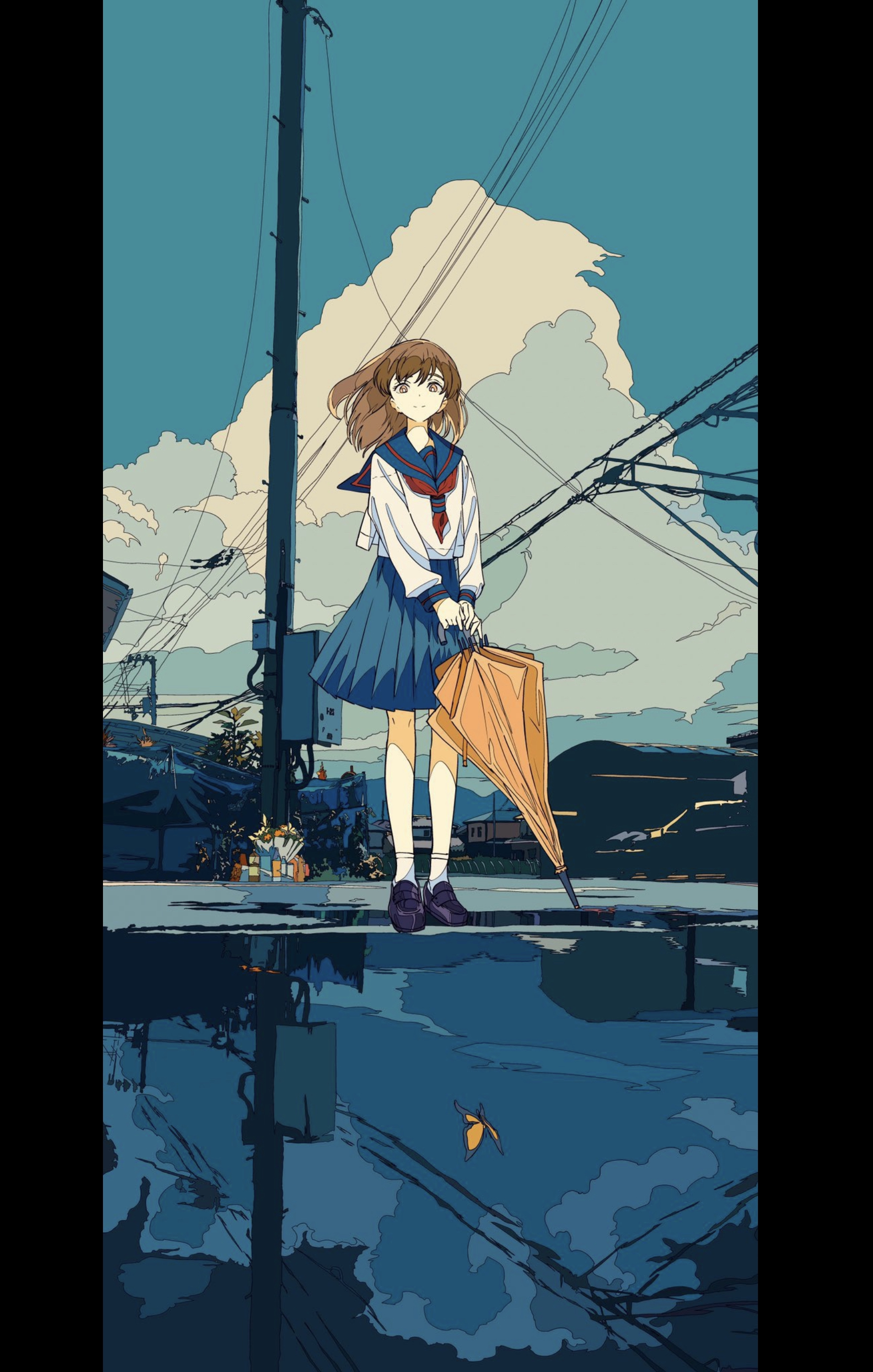 Anime 1738x2732 anime anime girls digital art artwork portrait display 2D Cogecha school uniform umbrella brunette