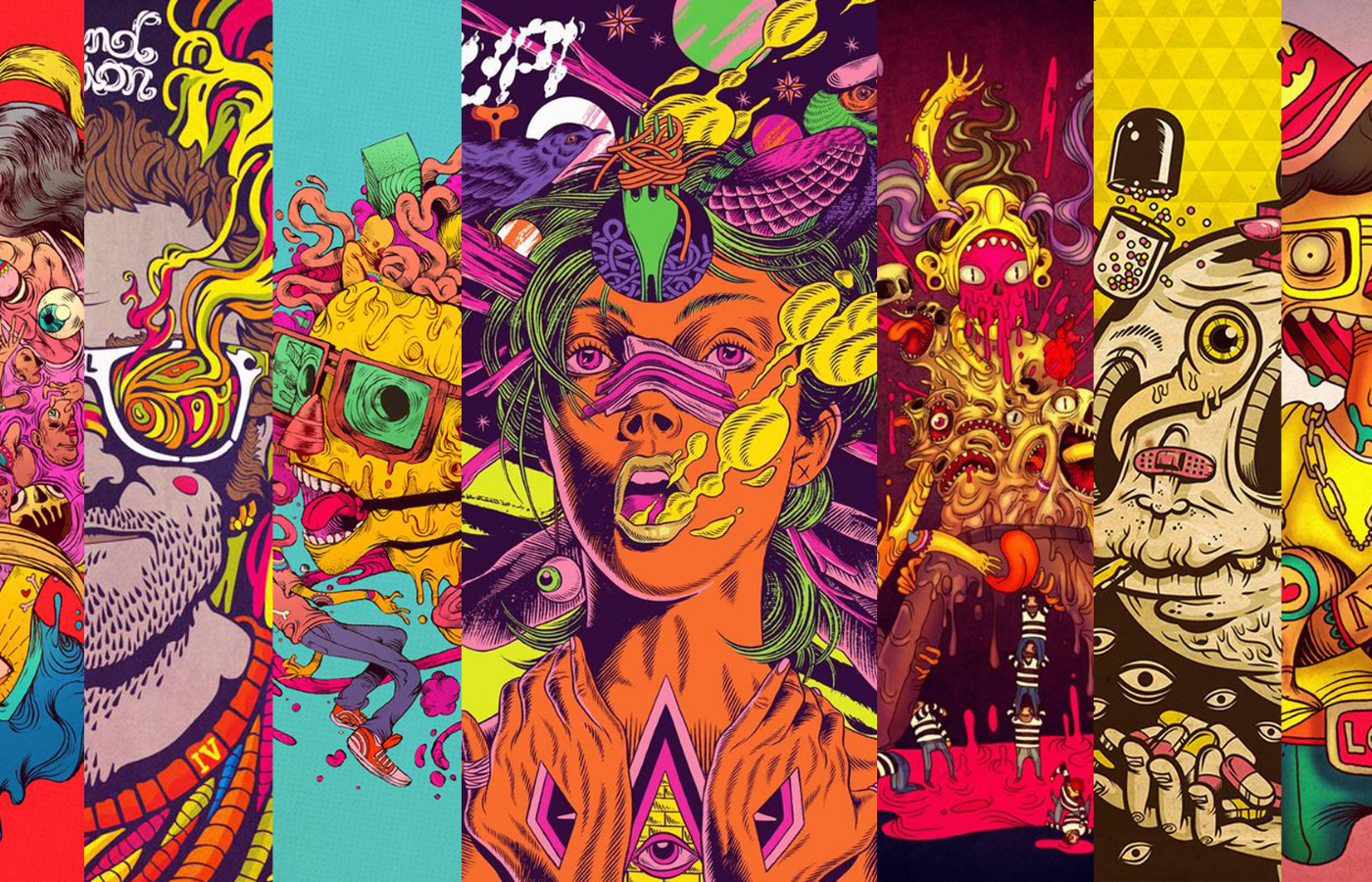 General 1400x900 Legion metalanguage collage colorful surreal men glasses LSD artwork psychedelic orange
