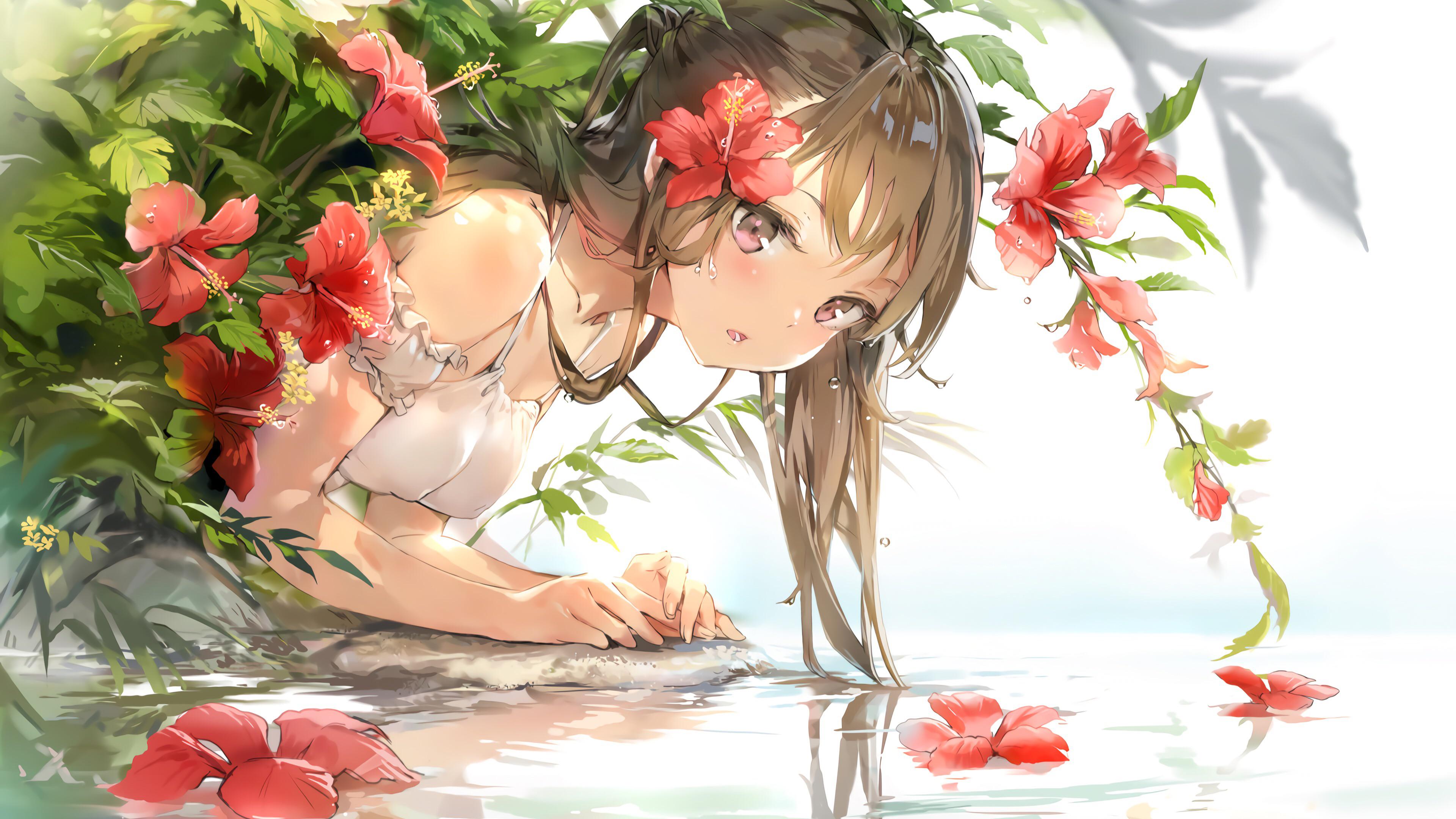 Anime 3840x2160 anime anime girls digital art artwork portrait 2D Anmi water flowers brunette