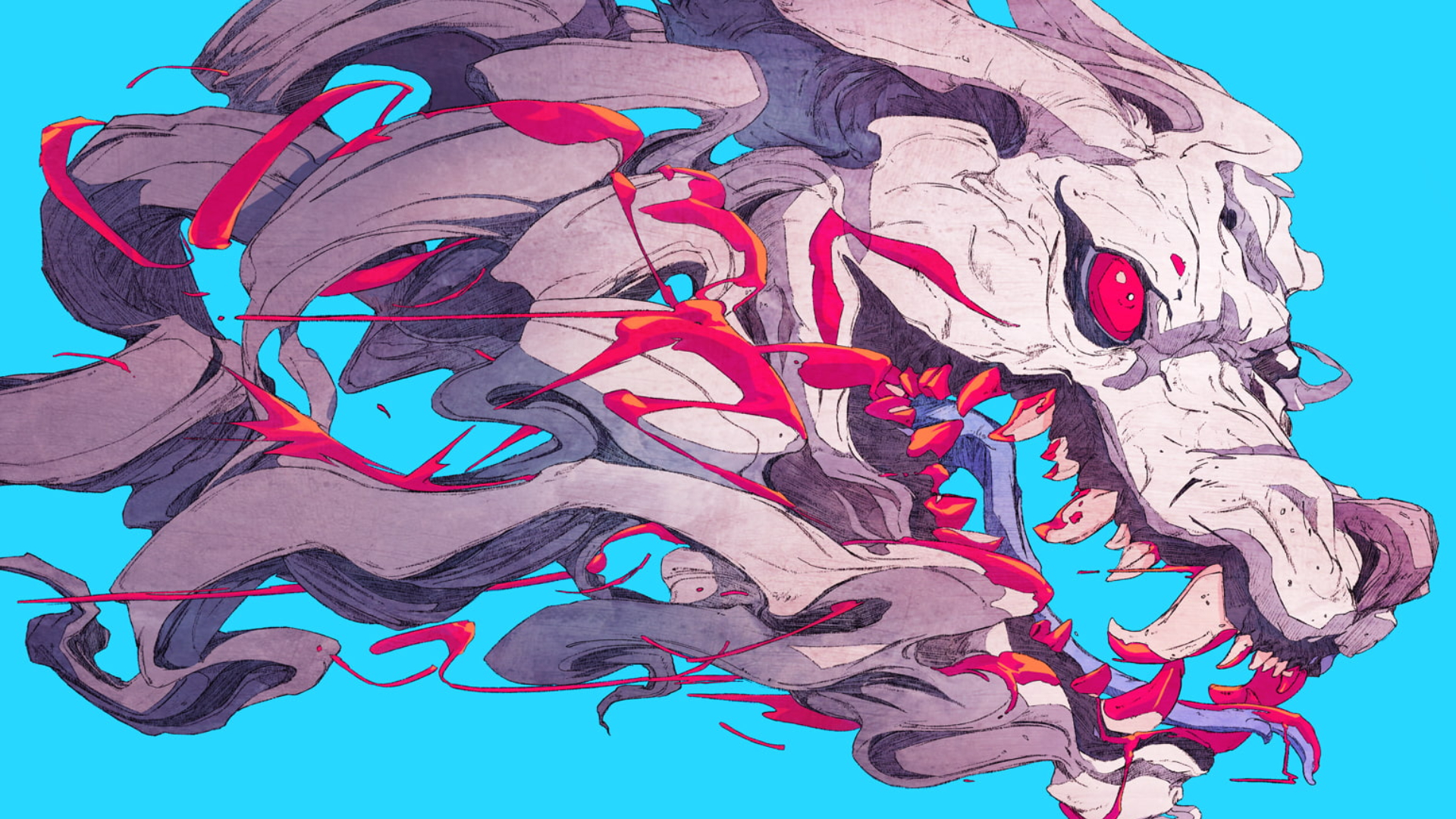 Anime 1920x1080 artwork colorful creature fantasy art simple background DeviantArt cyan cyan background