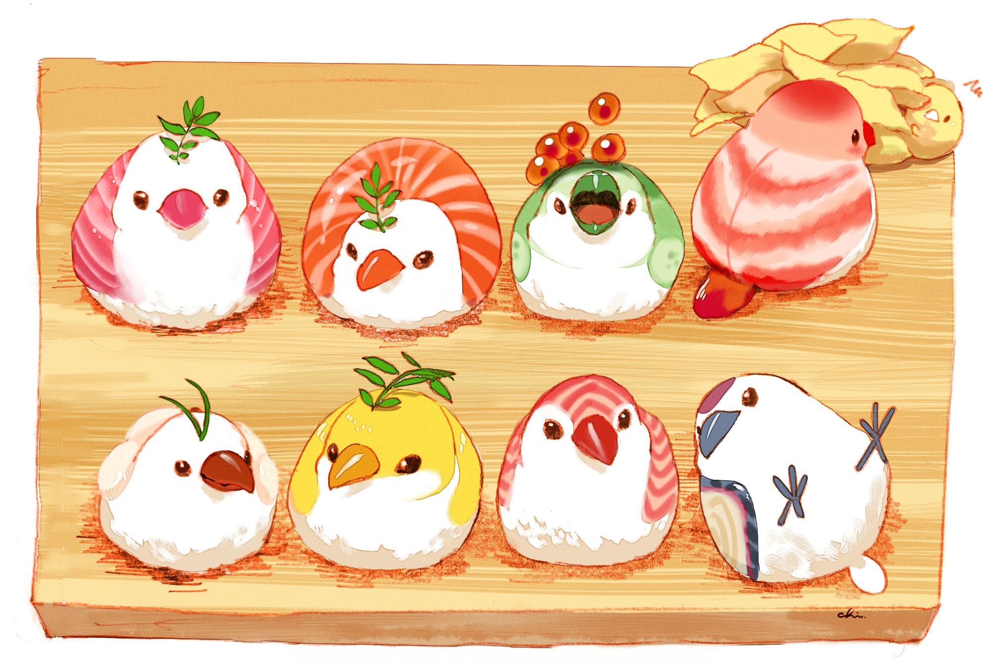 Anime 2000x1354 original characters Drawingchisanne simple background food digital art birds
