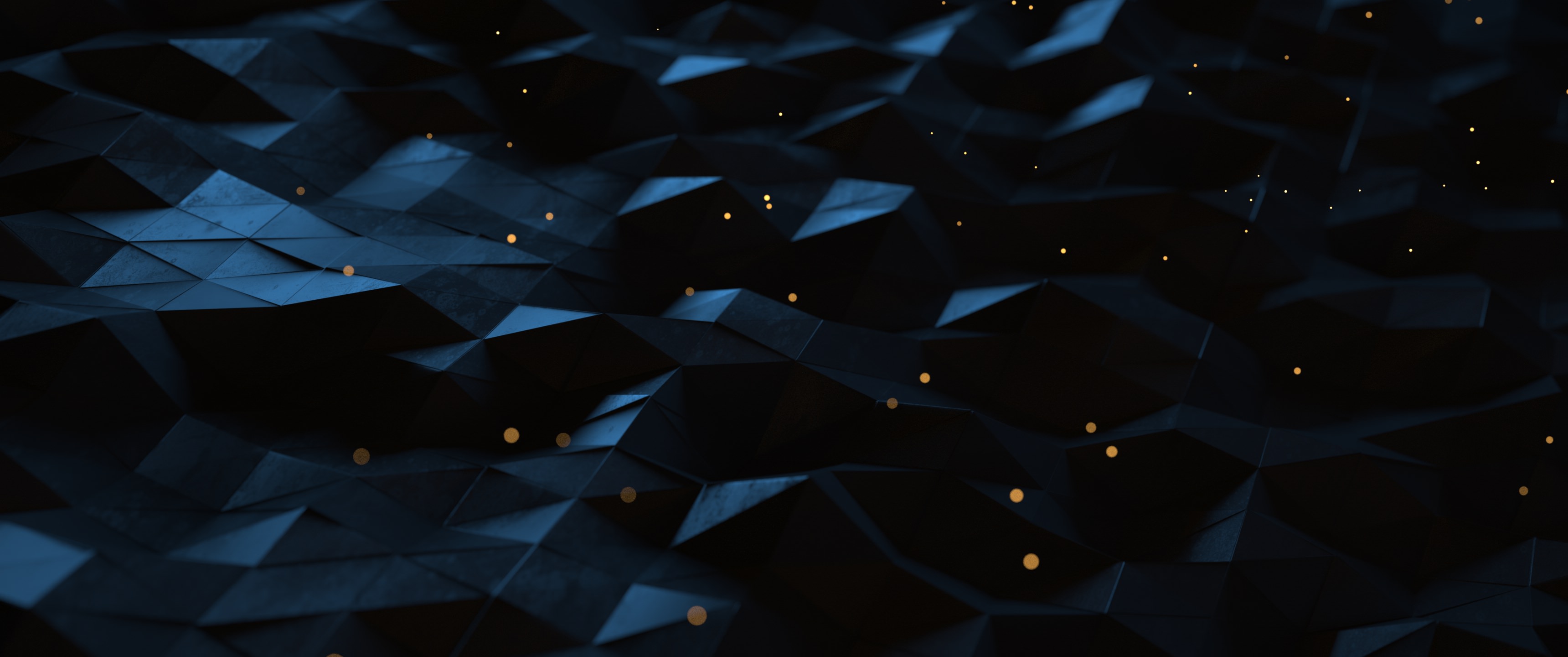 General 3440x1440 abstract geometry polygon art blue dots 3D Abstract digital art ultrawide low light