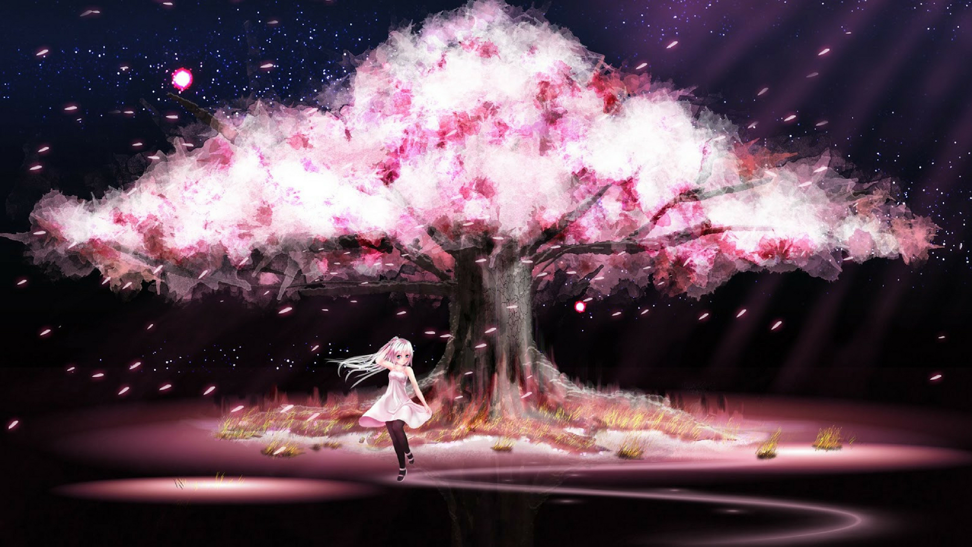 Anime 1920x1080 anime anime girls trees purple sky
