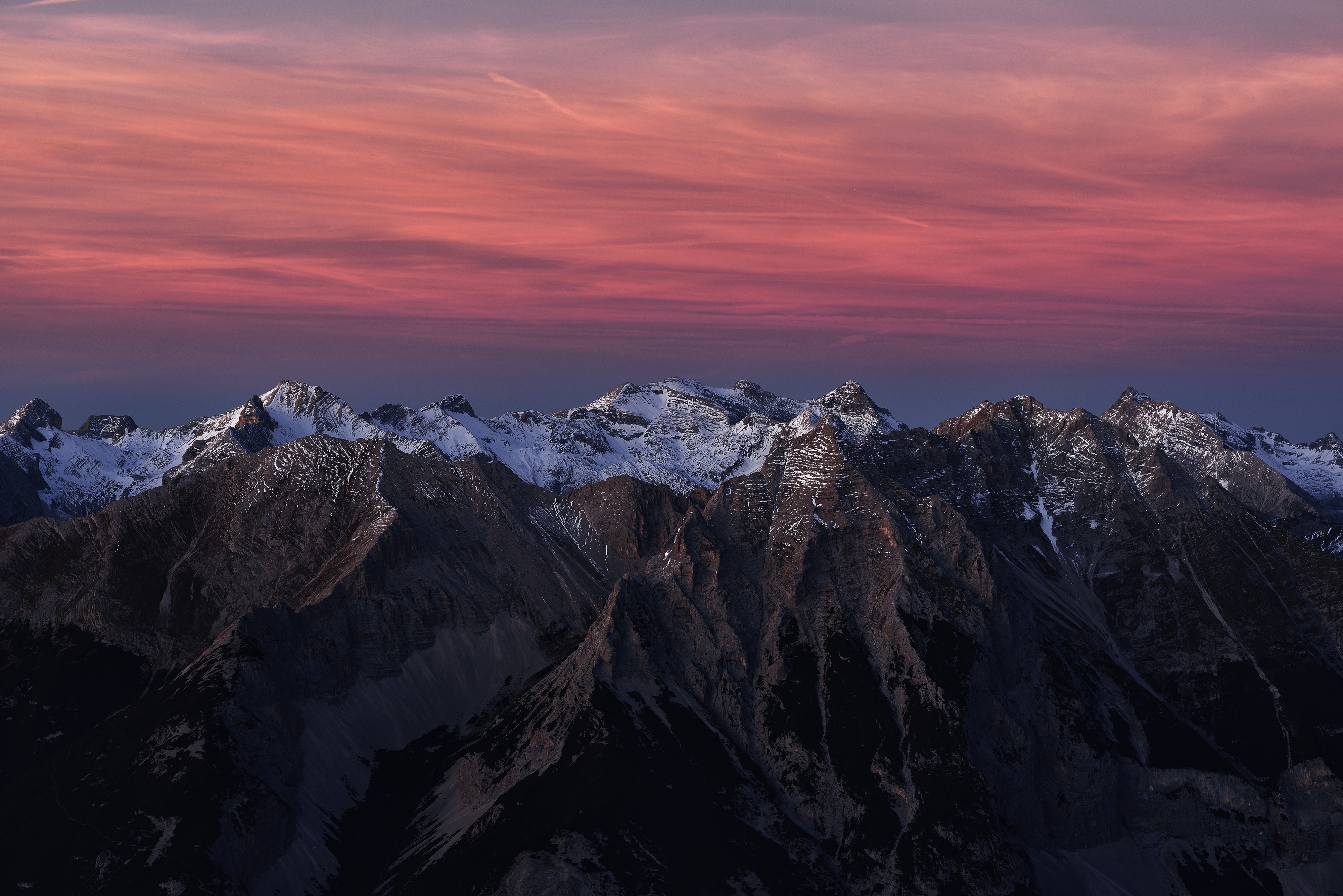 General 4000x2670 landscape mountains sky sunset snowy peak clouds red sky