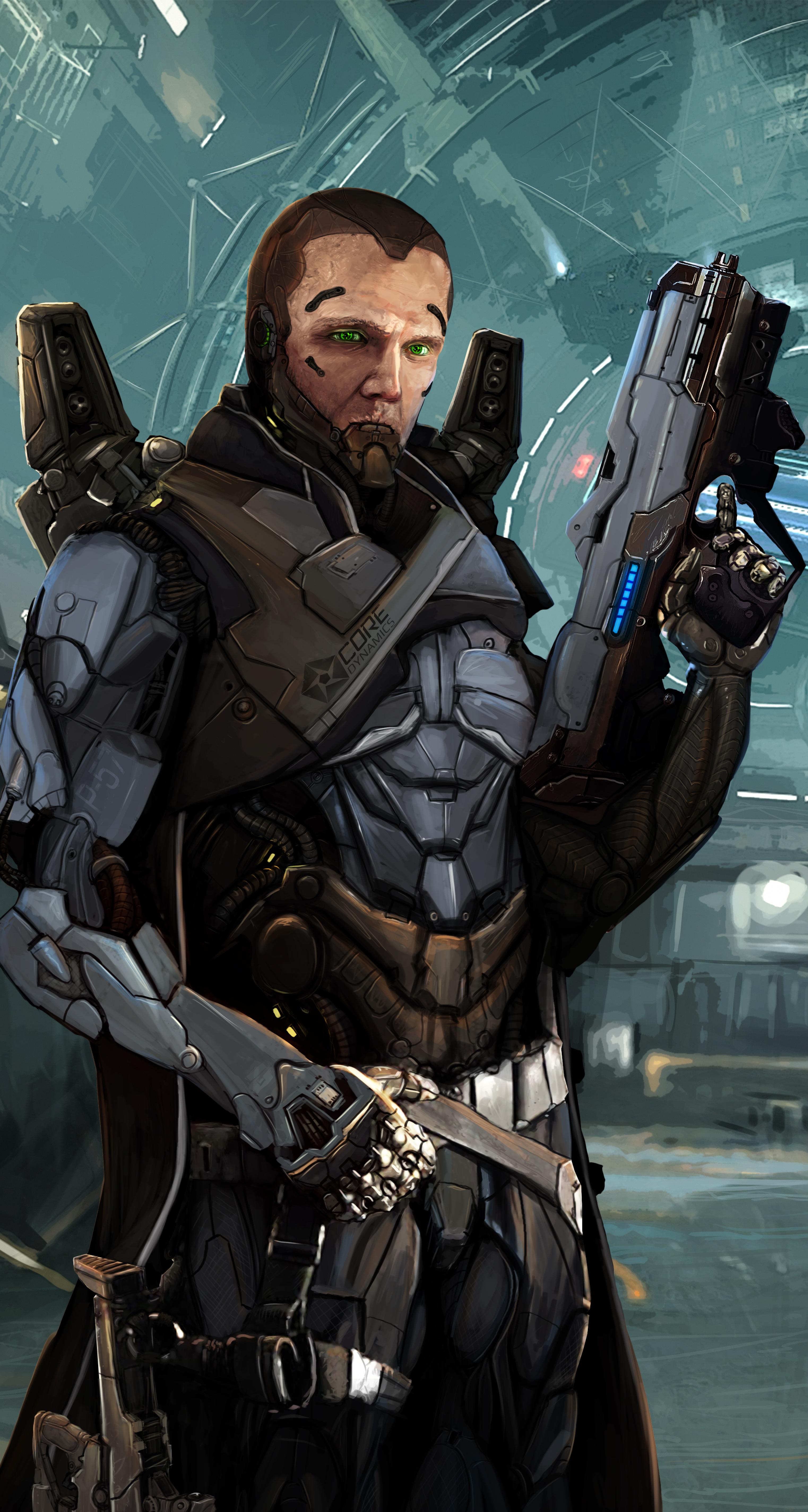General 3045x5697 Kev-Art Elite: Dangerous Commander pilot cyborg weapon digital art