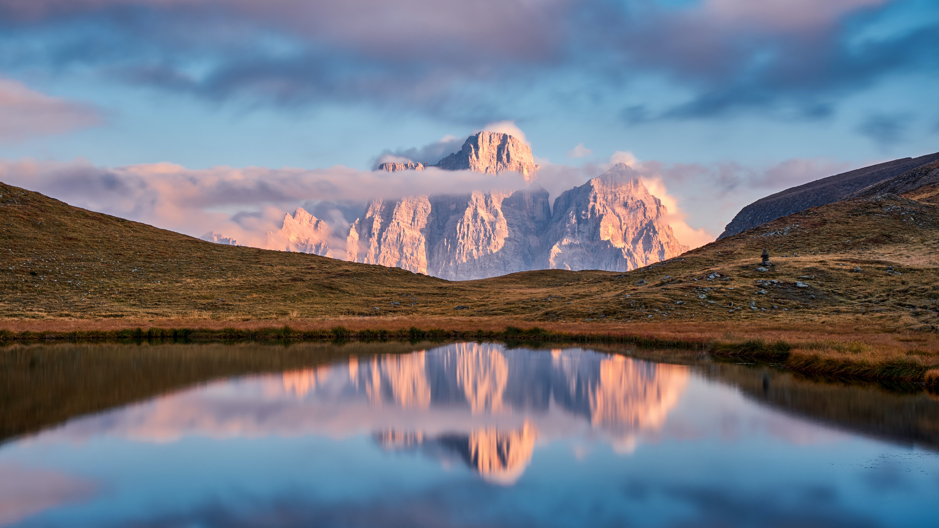 General 1920x1080 nature landscape clouds lake water mountains hills rocks sky Dolomites Italy