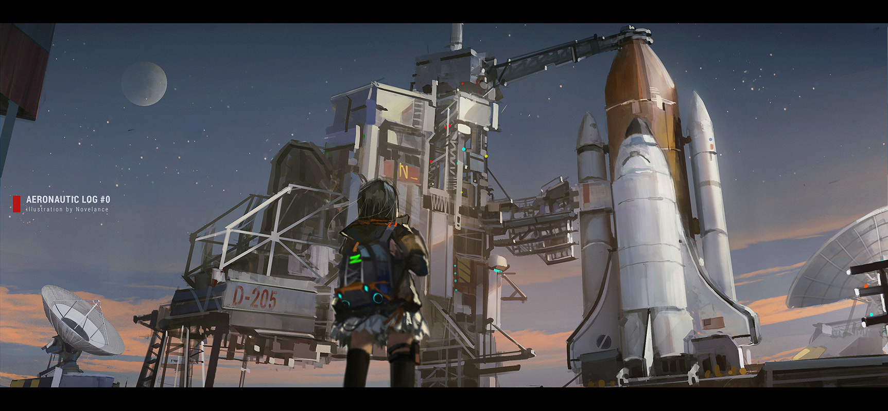 Anime 1725x800 novelance anime girls rocket planet space shuttle anime sky stars vehicle