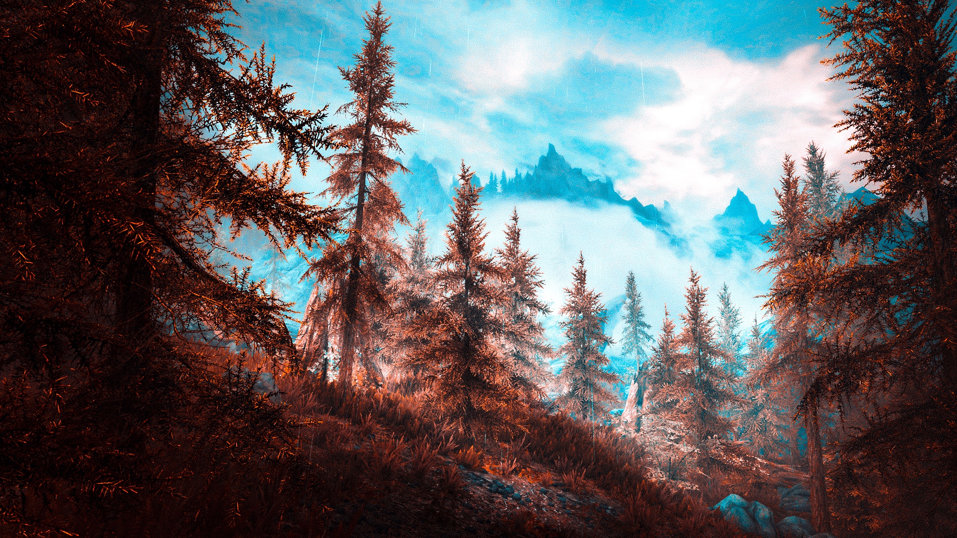 General 1920x1080 Bethesda Softworks screen shot landscape mountains video games forest The Elder Scrolls V: Skyrim