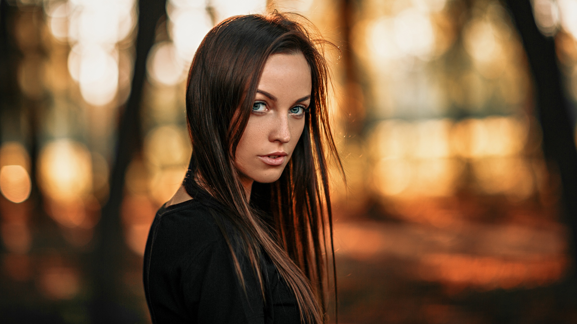 People 2000x1125 portrait face women brunette long hair Aleksandr Kurennoi
