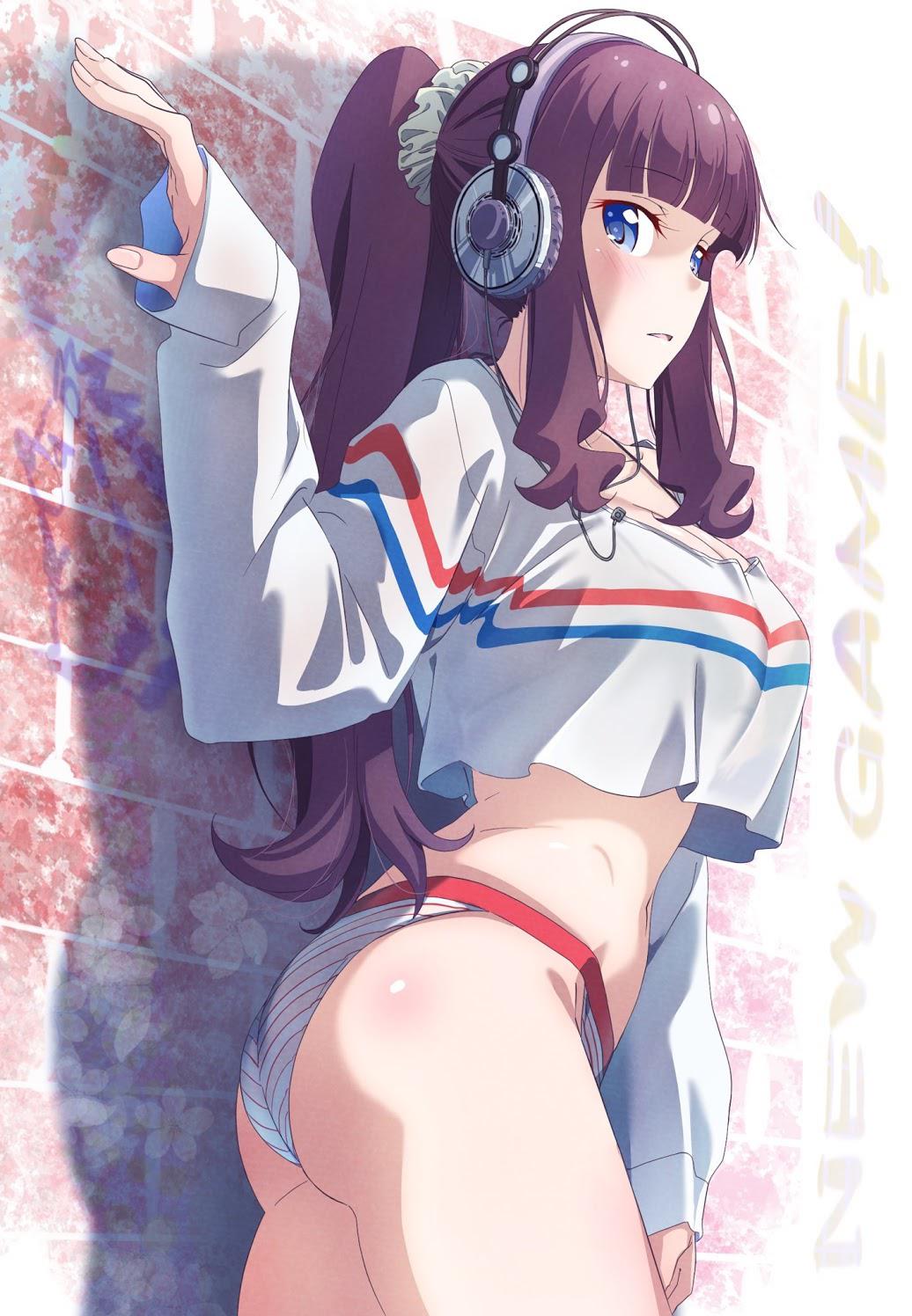 Anime 1036x1496 New Game!  Hifumi Takimoto ass anime girls headphones anime long hair blue eyes