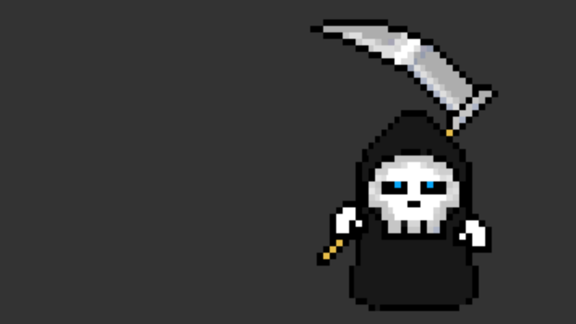 General 1920x1080 pixel art blue eyes Grim Reaper simple background skull death minimalism pixels