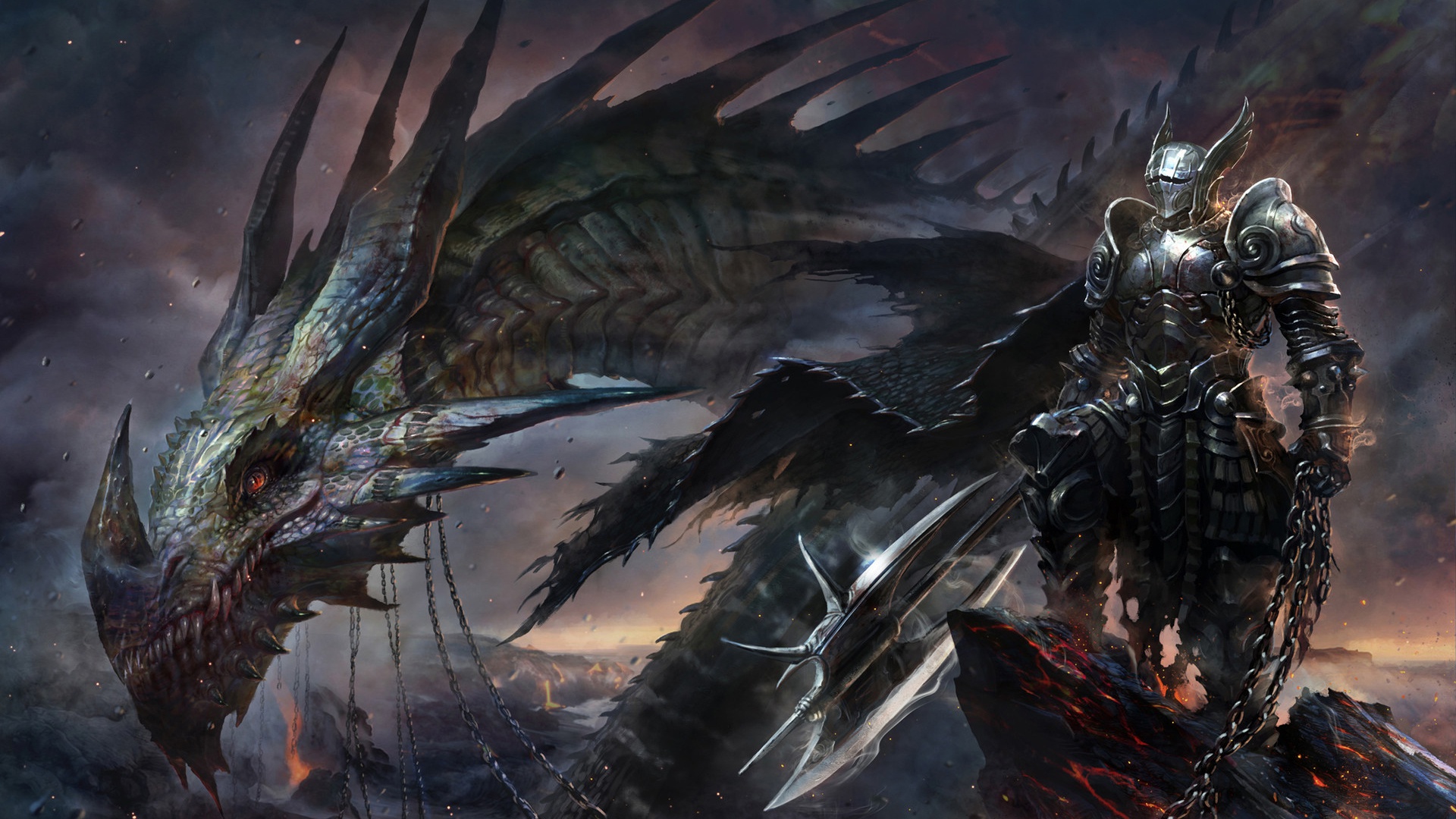 General 1920x1080 artwork fantasy art dragon knight armor creature