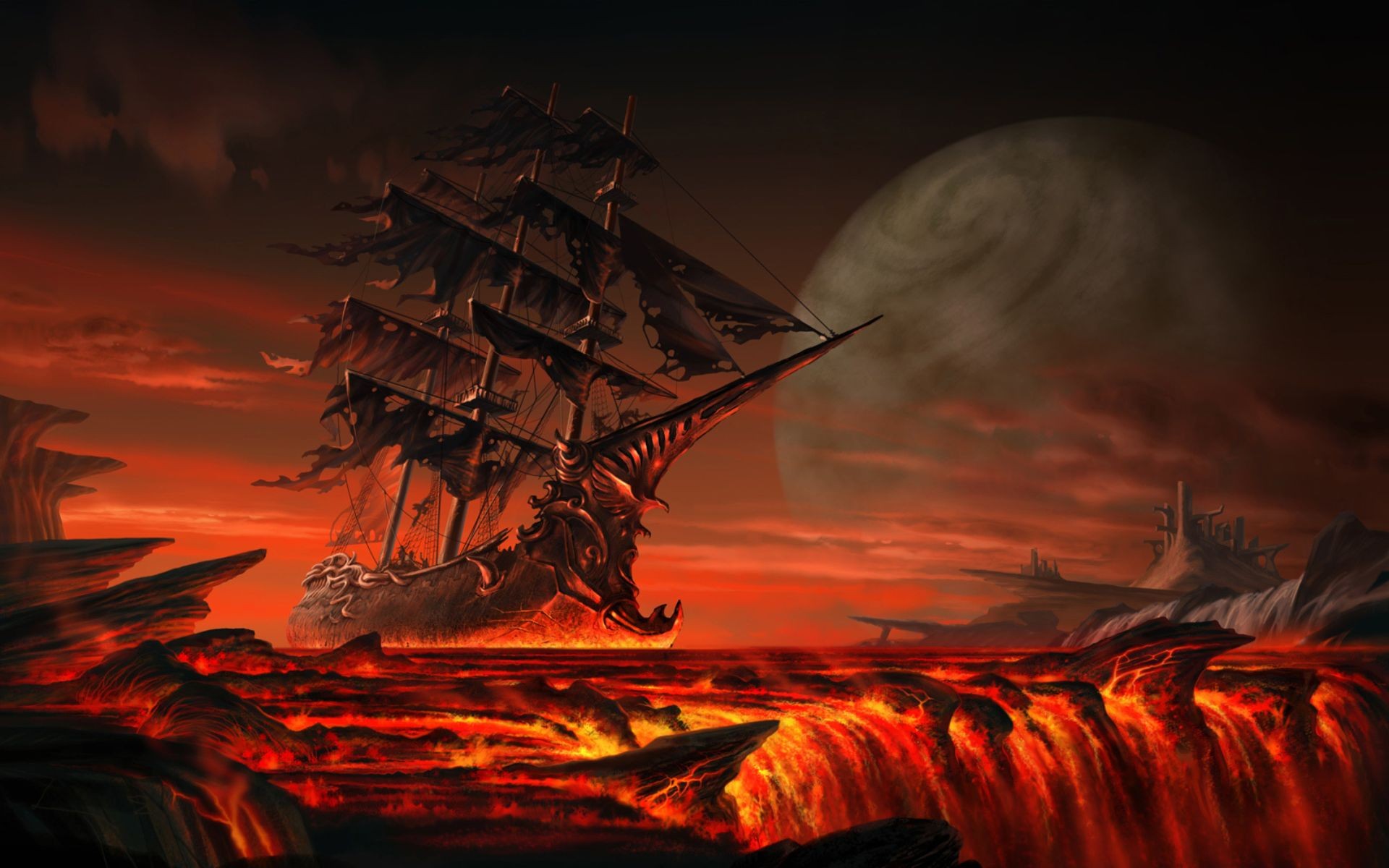General 1920x1200 ship lava fantasy art