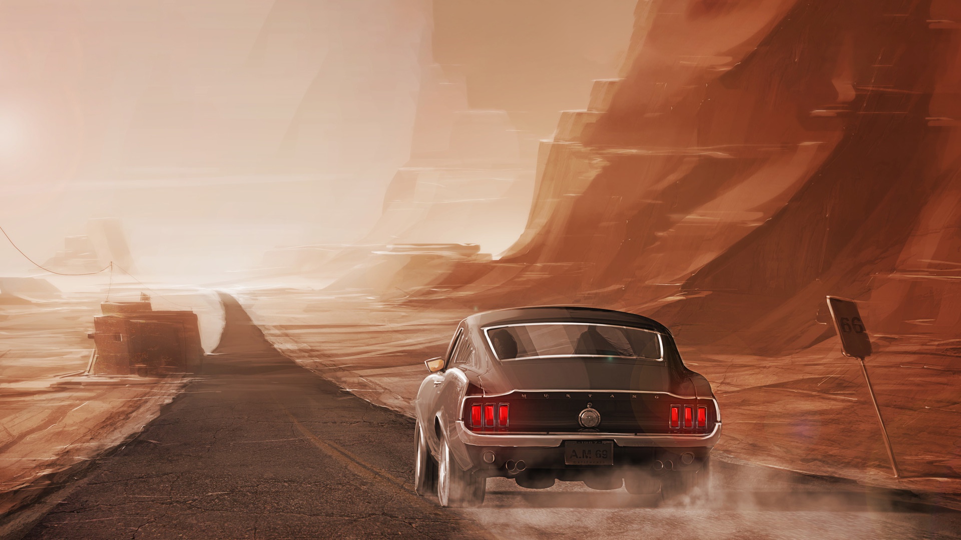 General 1920x1080 Ford Mustang car vehicle road asphalt artwork landscape Ford muscle cars American cars